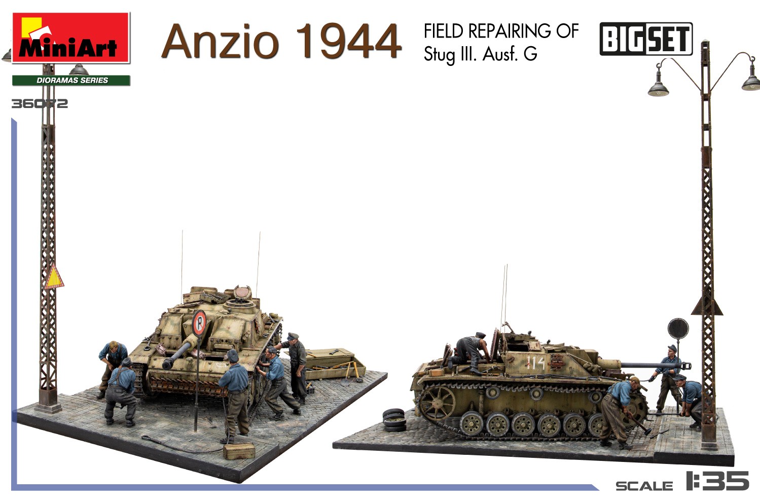 MiniArt 36072 1:35 Anzio 1944. Stug III. Ausf. G.'nin Saha Onarım Maketi BIG SET