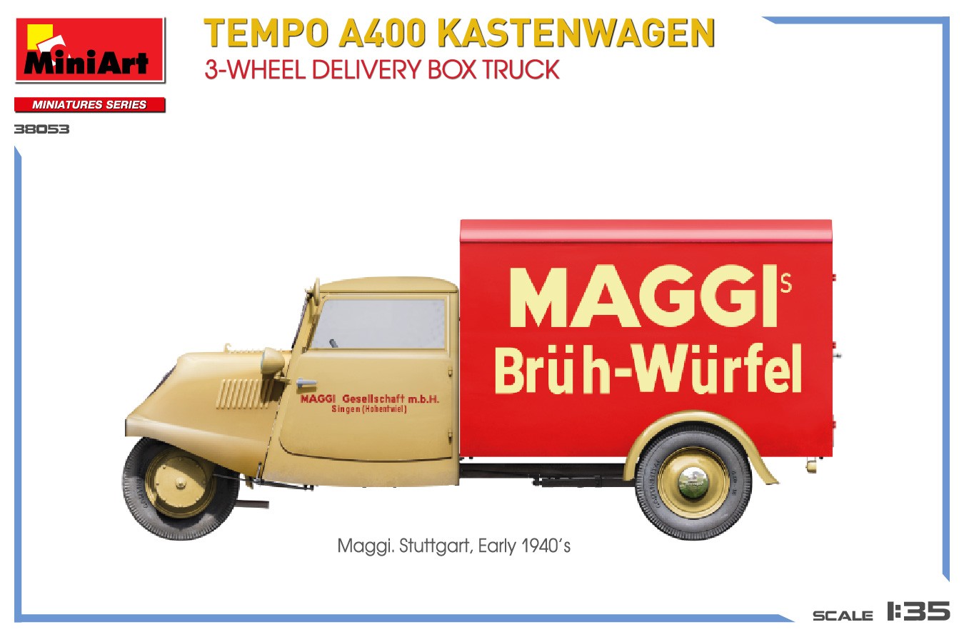 MiniArt 38053 1:35 Tempo A400 Kastenwagen 3 Tekerlekli Teslimat Kasa Kamyonu