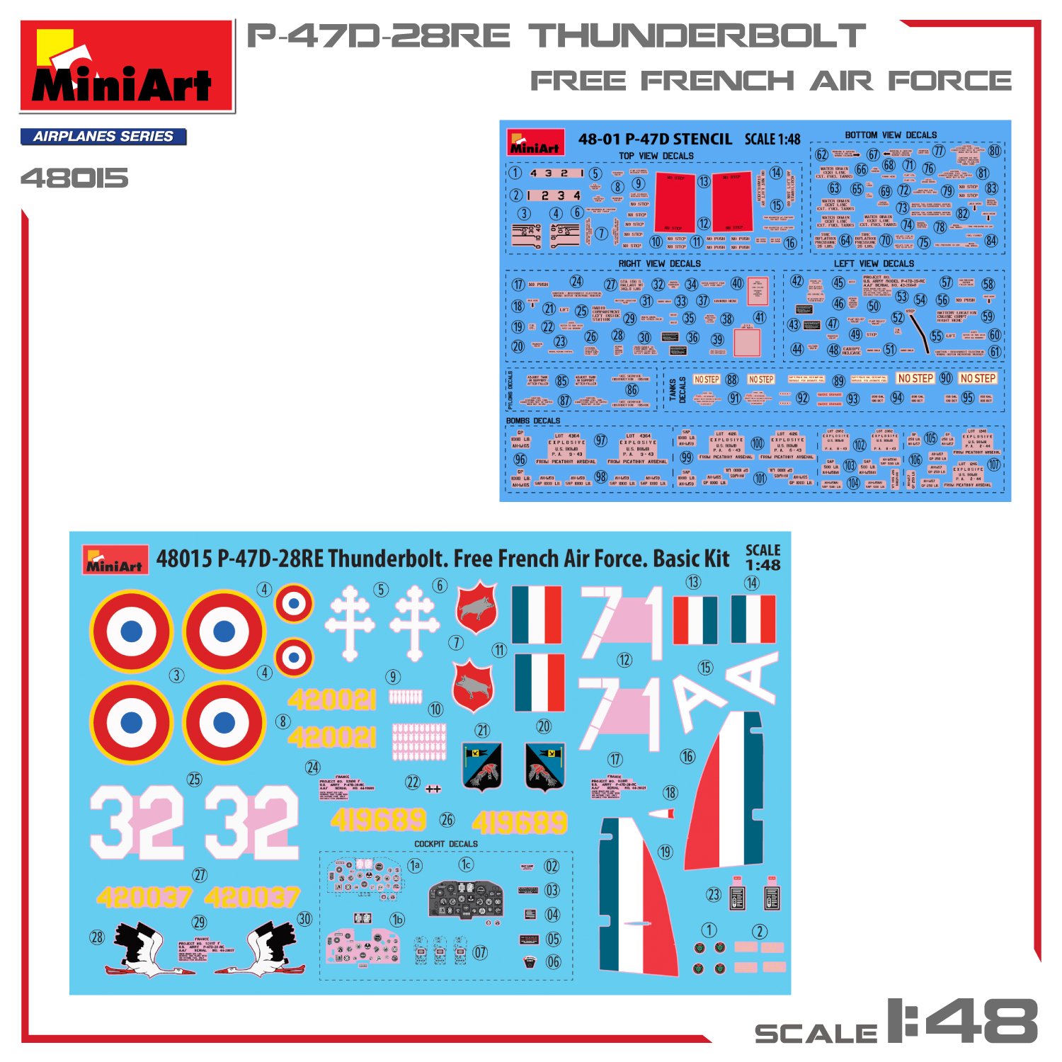 MiniArt 1:48 P-47D-28RE Thunderbolt Özgür Fransız Hava Kuvvetleri. Basic Kit.