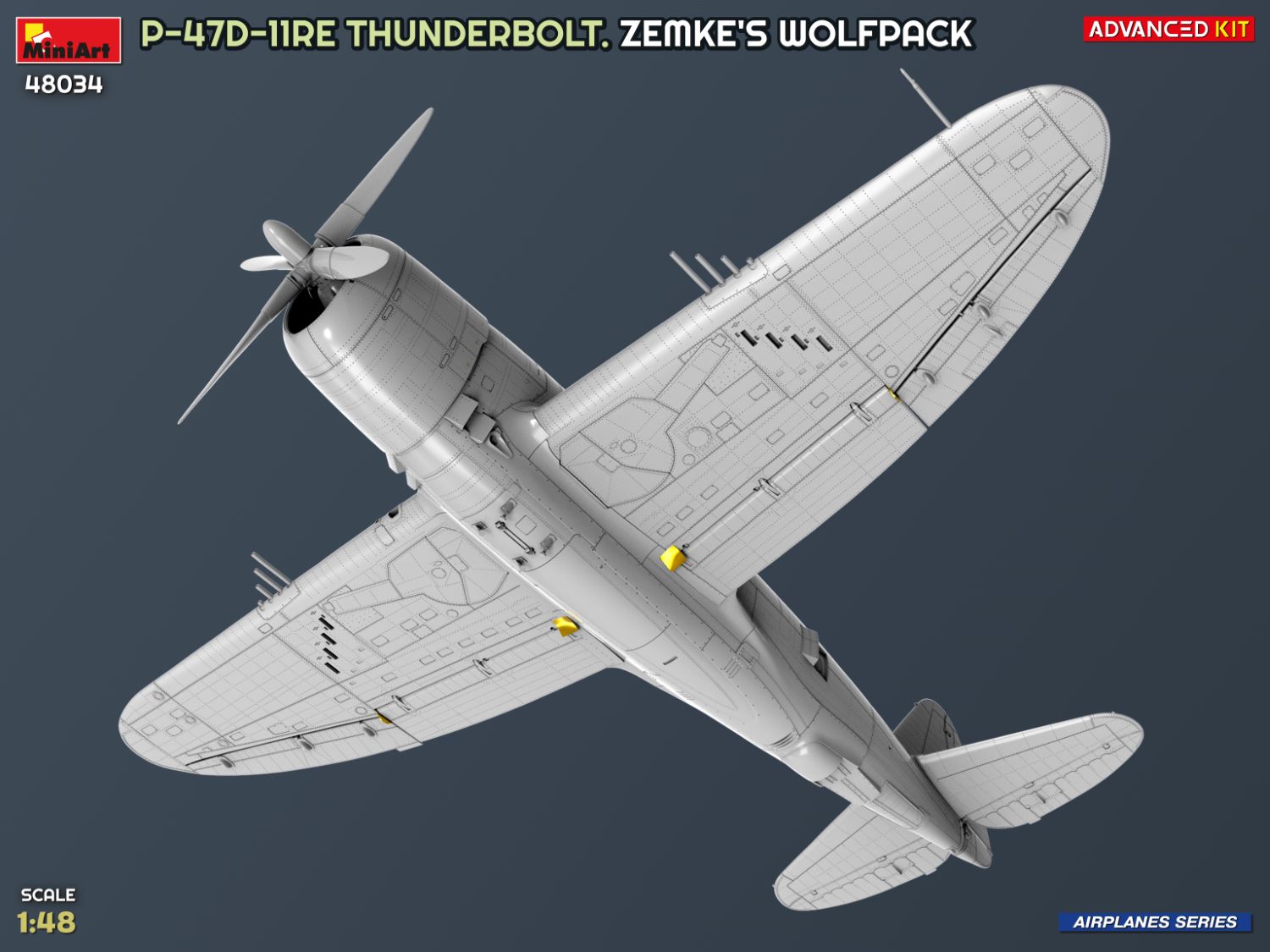 MiniArt 48034 1:48 P-47D-11RE Thunderbolt Maketi. Zemke's Wolfpack. Advanced Kit