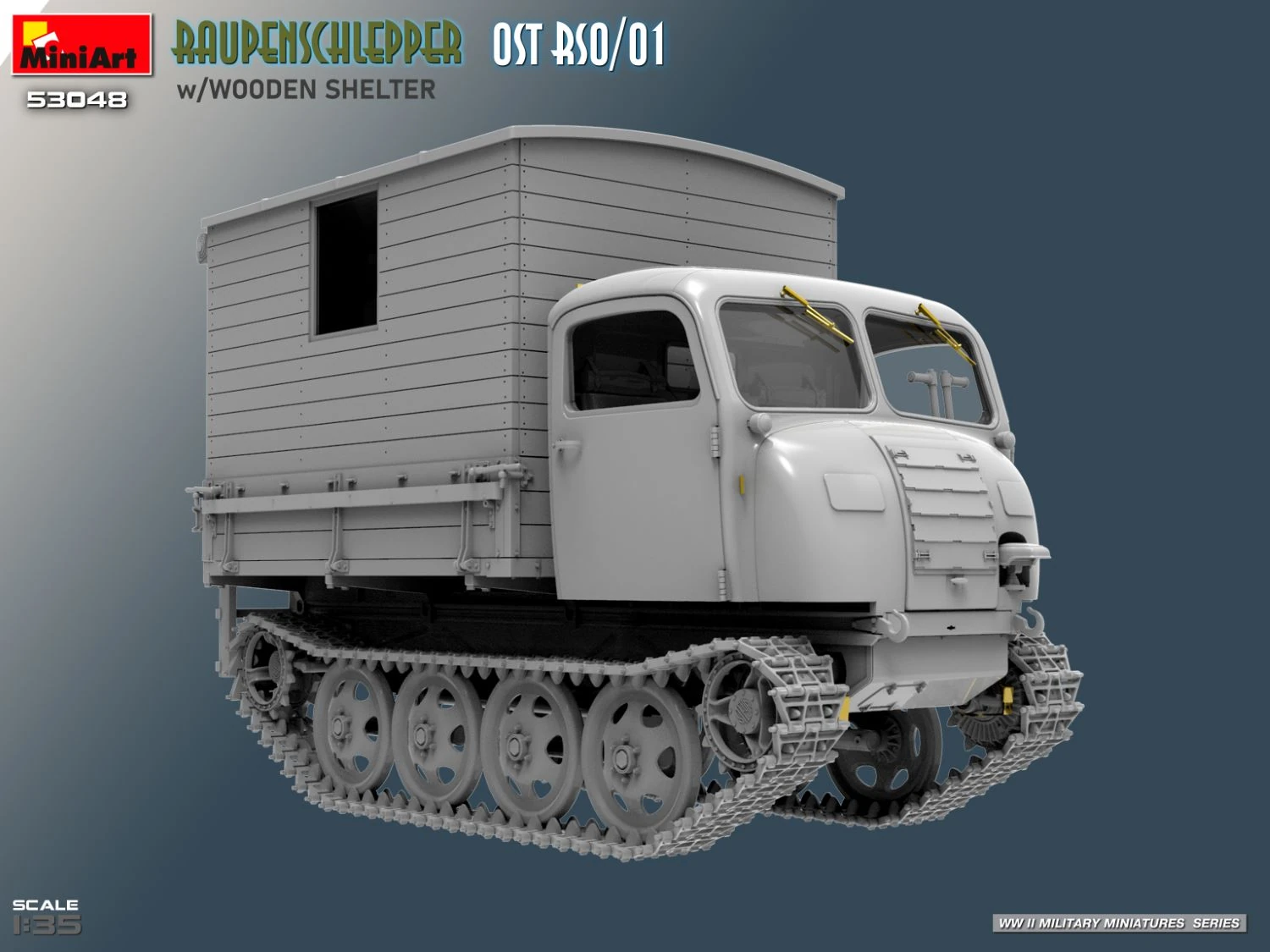 MiniArt 53048 1:35 Ahşap Sığınaklı Raupenschlepper Ost RSO/01 Maketi