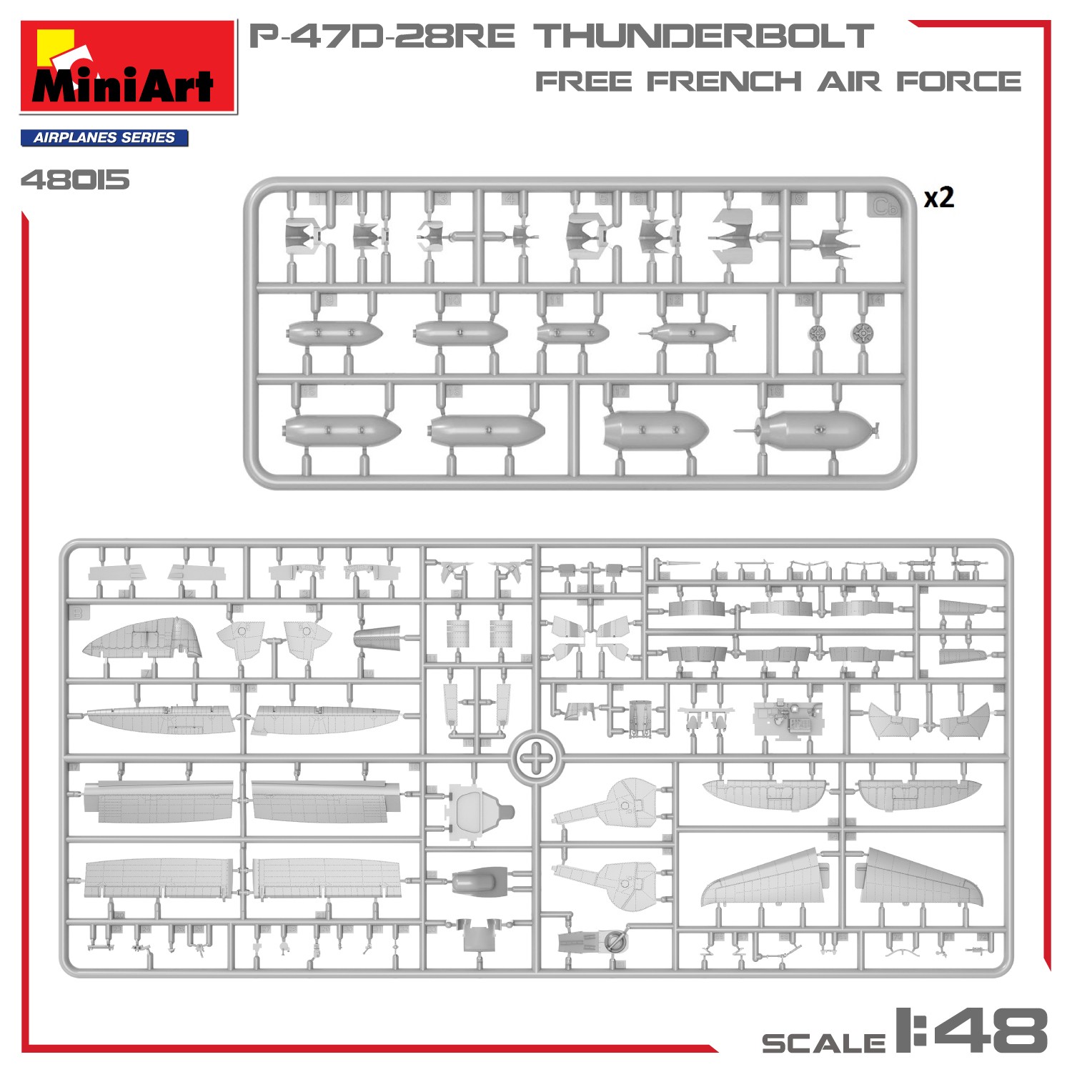 MiniArt 1:48 P-47D-28RE Thunderbolt Özgür Fransız Hava Kuvvetleri. Basic Kit.