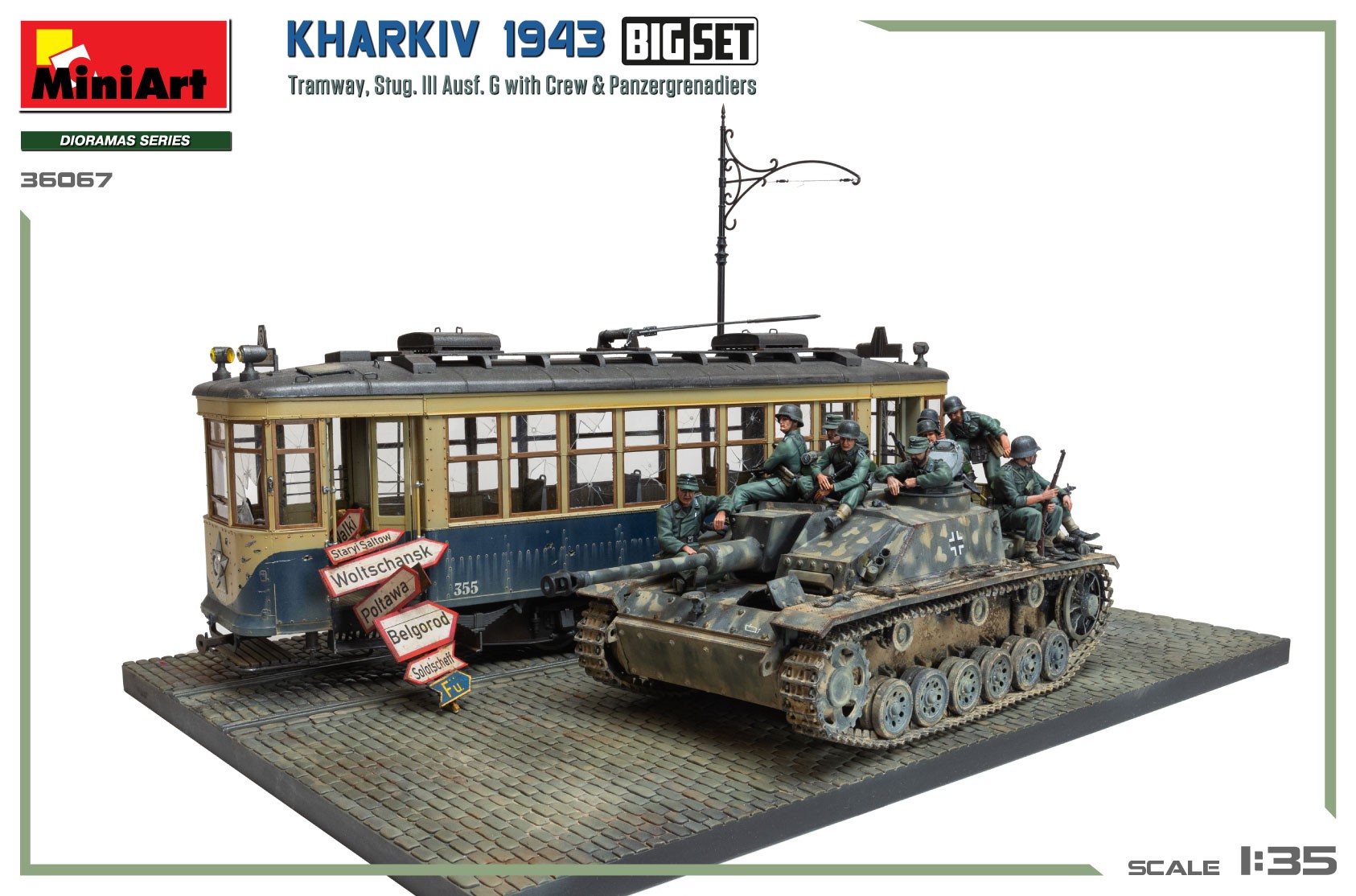 MiniArt 36067 1:35 Kharkiv 1943: Tramvay ve Stug. III Ausf. Mürettebatla birlikte G. Büyük Set