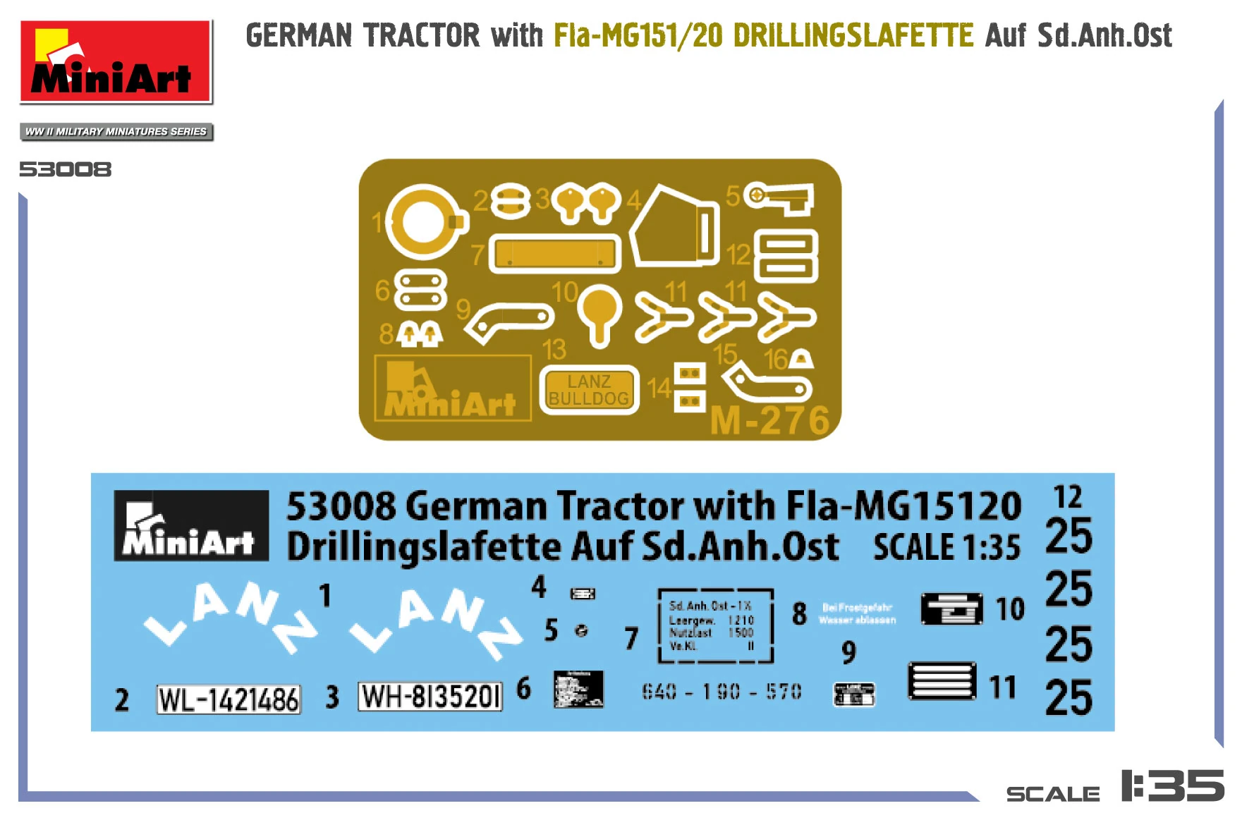 MiniArt 53008 1:35 Alman Traktör Fla-MG 151/20 Drillingslafette Auf. Sd. Anh. Ost Maketi