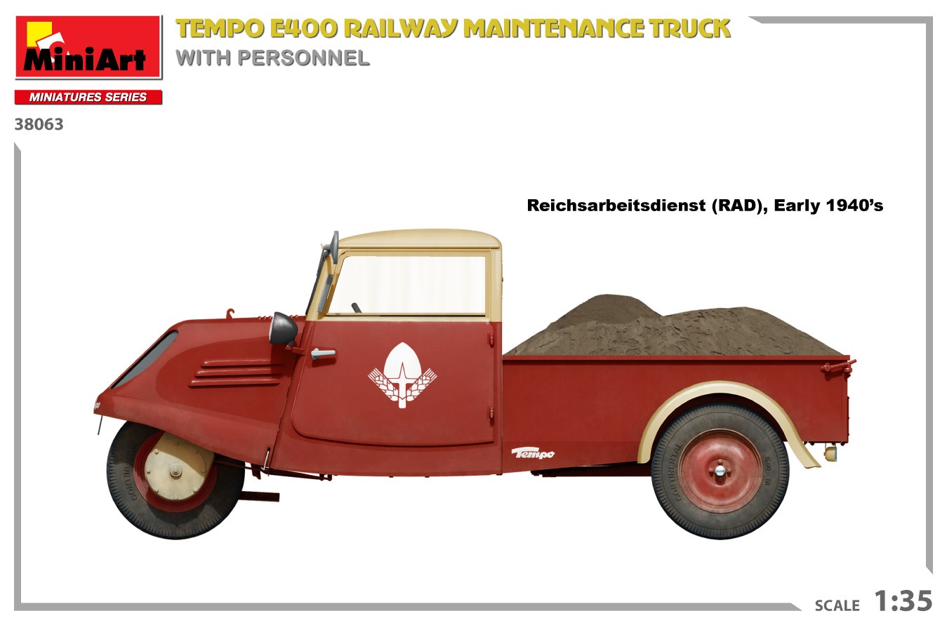 MiniArt 38063 1:35 1:35 Personeli ile Tempo E400 Demiryolu Bakım Kamyoneti
