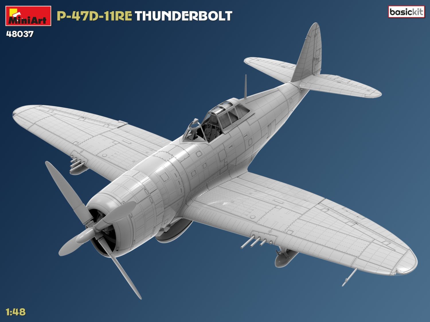 MiniArt 48037 1:48 P-47D-11RE Thunderbolt Uçak Maketi Temel Kit