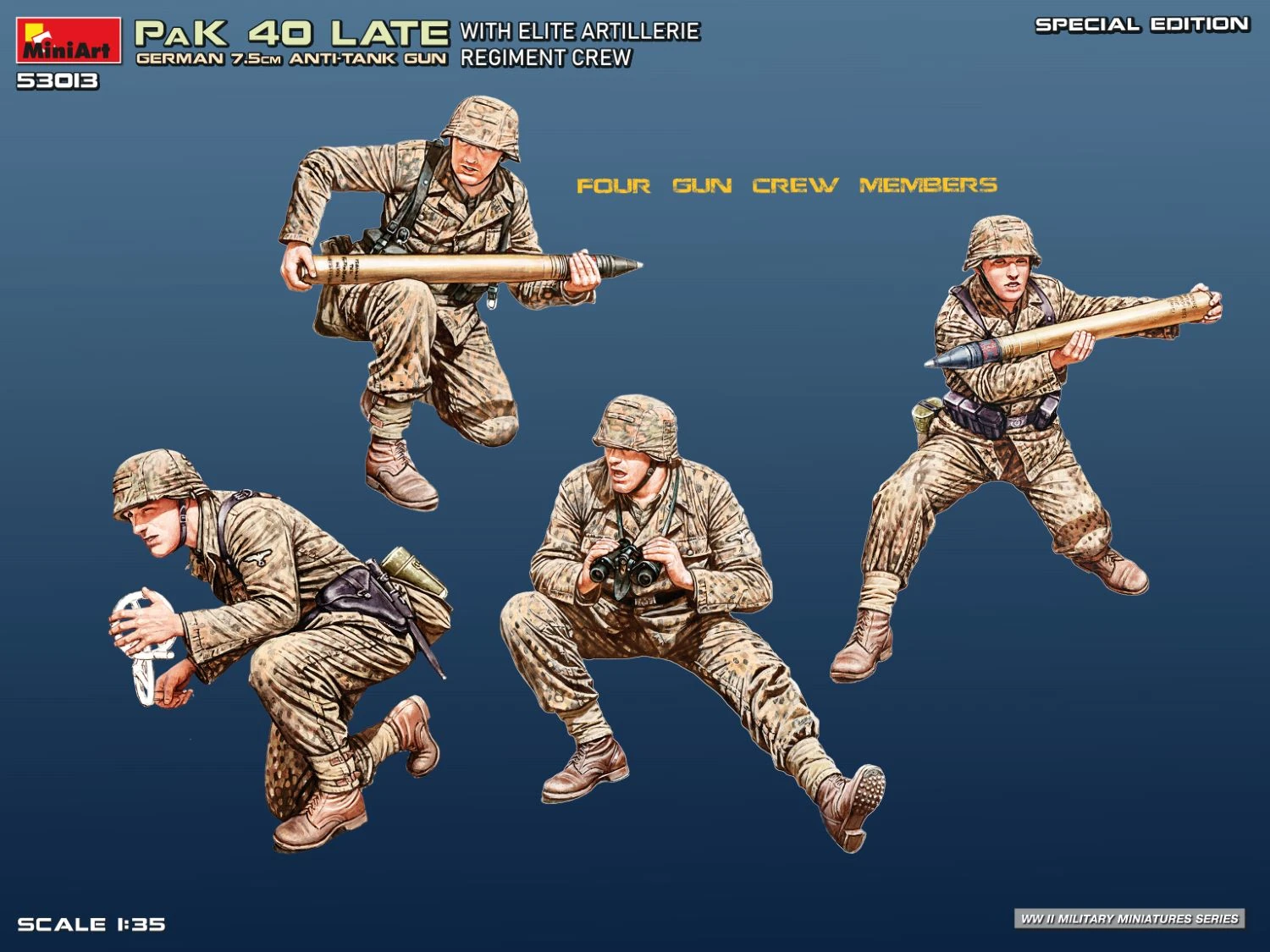 MiniArt 53013 1:35 Alman Geç Dönem 7,5 Cm Pak 40 Tanksavar Topu ve Elit Topçu Alayı Mürettebatı İle Özel Baskı