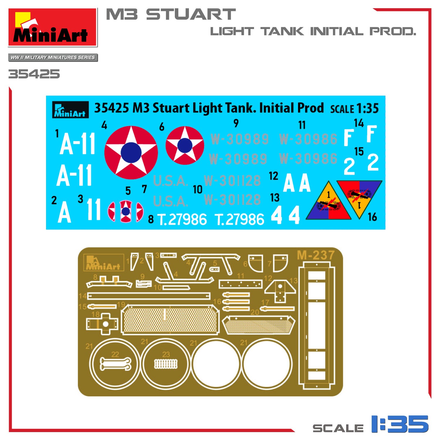 MiniArt 35425 1:35 1:35 M3 Stuart Hafif Tank. İlk Üretim