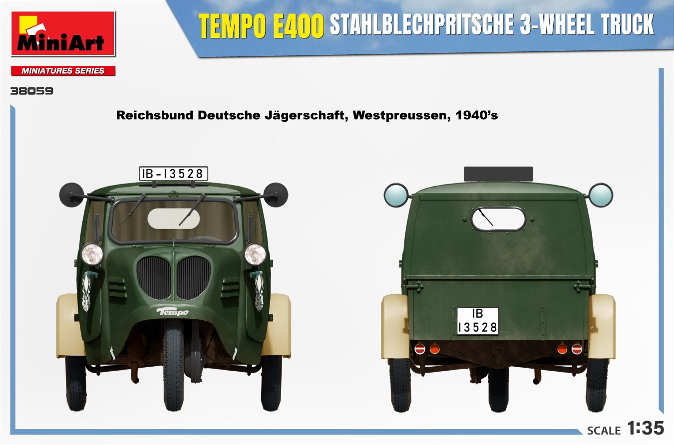 MiniArt 38059 1:35 Tempo E400 StahlblechPritsche 3 Tekerlekli Kamyon