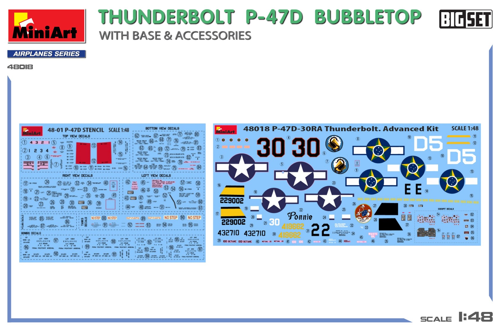 MiniArt 48018 1:48 Thunderbolt P-47D Balonlu Üst Taban ve Aksesuarlar. Büyük Set