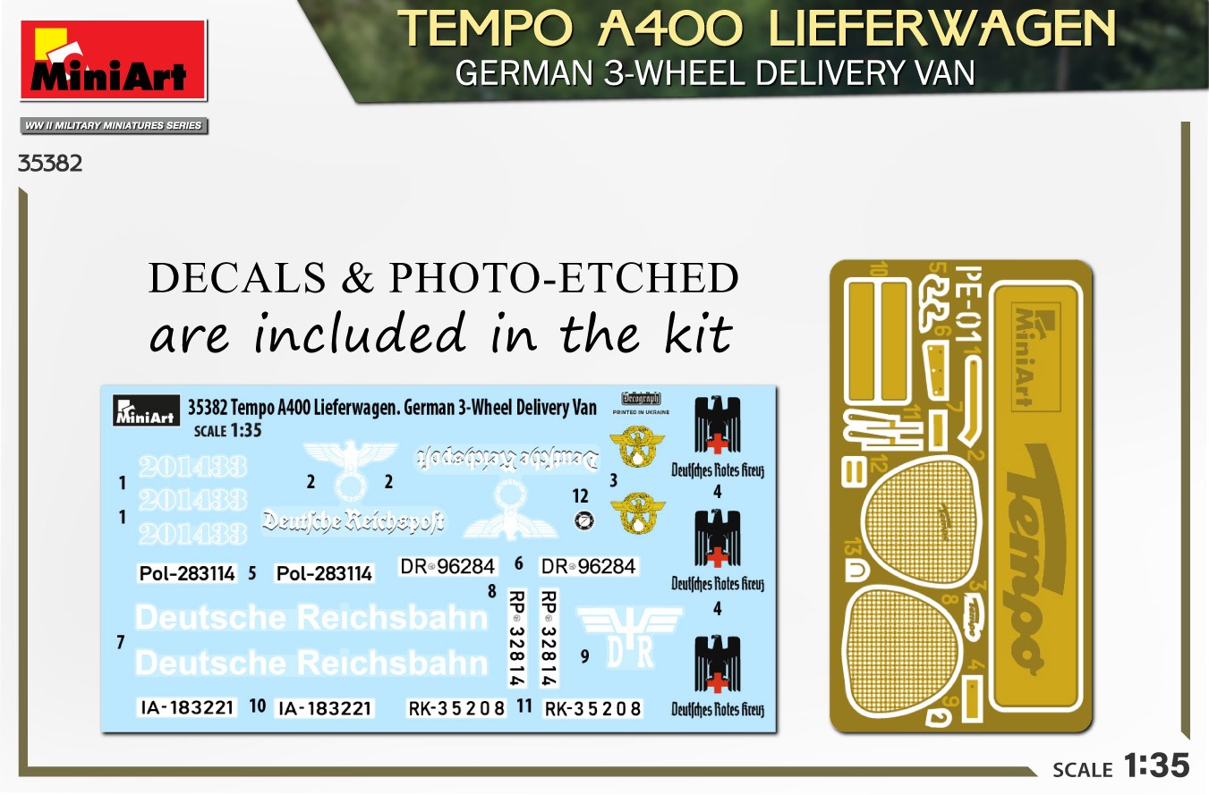 MiniArt 35382 1:35 Tempo A400 Lieferwagen. Alman-3 Tekerlekli Servis Aracı