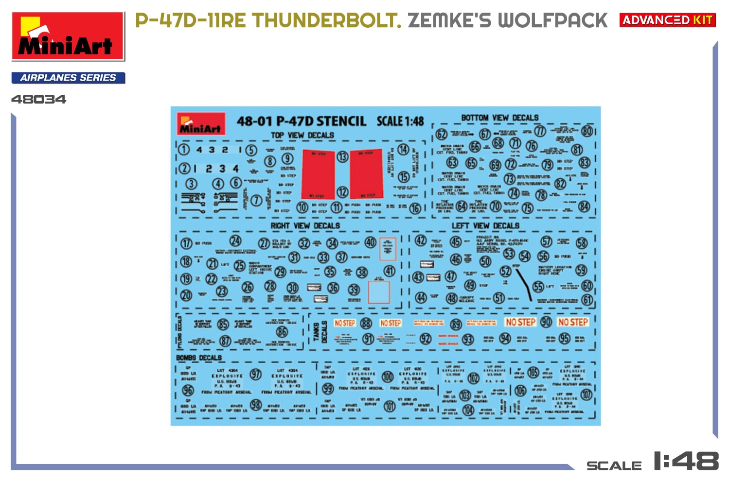 MiniArt 48034 1:48 P-47D-11RE Thunderbolt Maketi. Zemke's Wolfpack. Advanced Kit