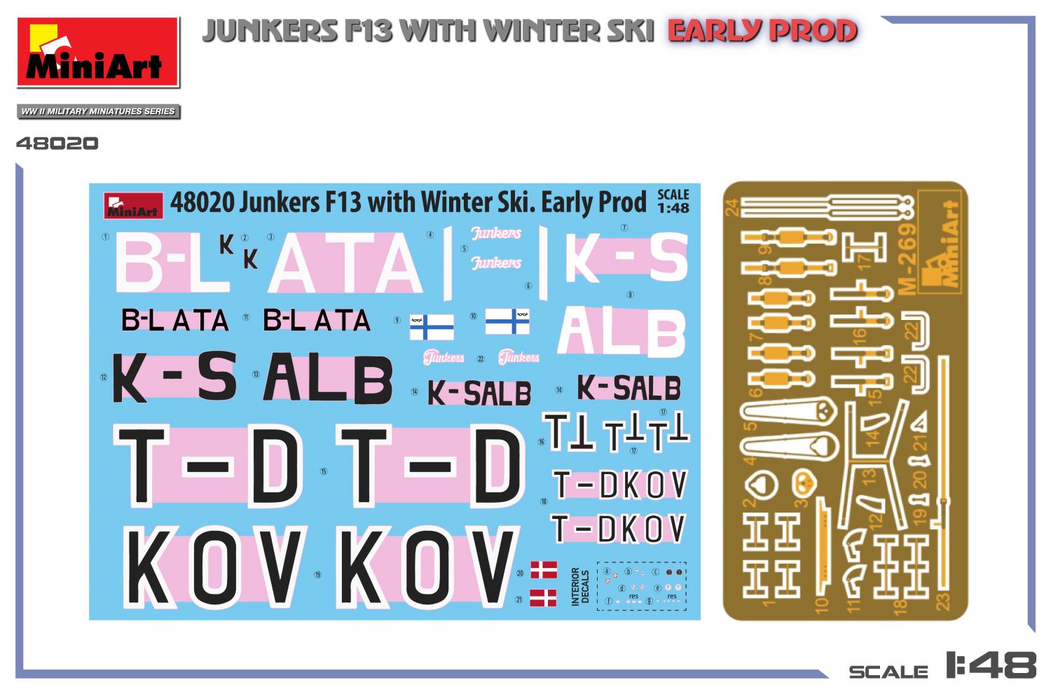 MiniArt 48020 1:48 Junkers F13 Kış Kayaklı Junkers Maketi. Early Prod.