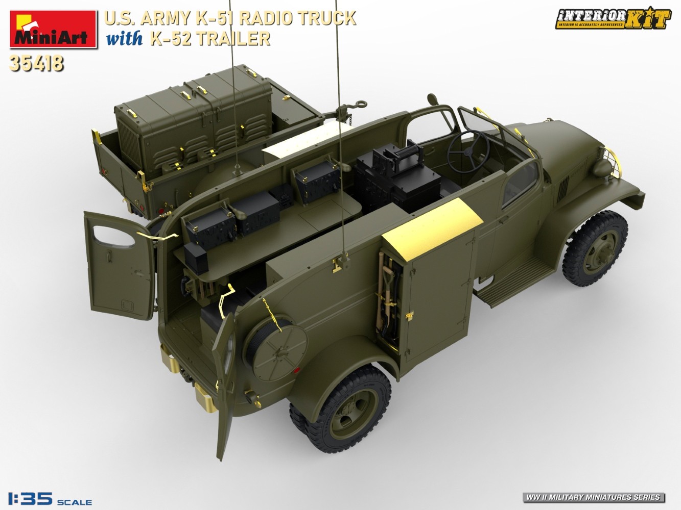 MiniArt 35418 1:35 1:35 ABD Ordusu K-51 Telsiz Kamyonu K-52 Römorku ile. Interior Kit.