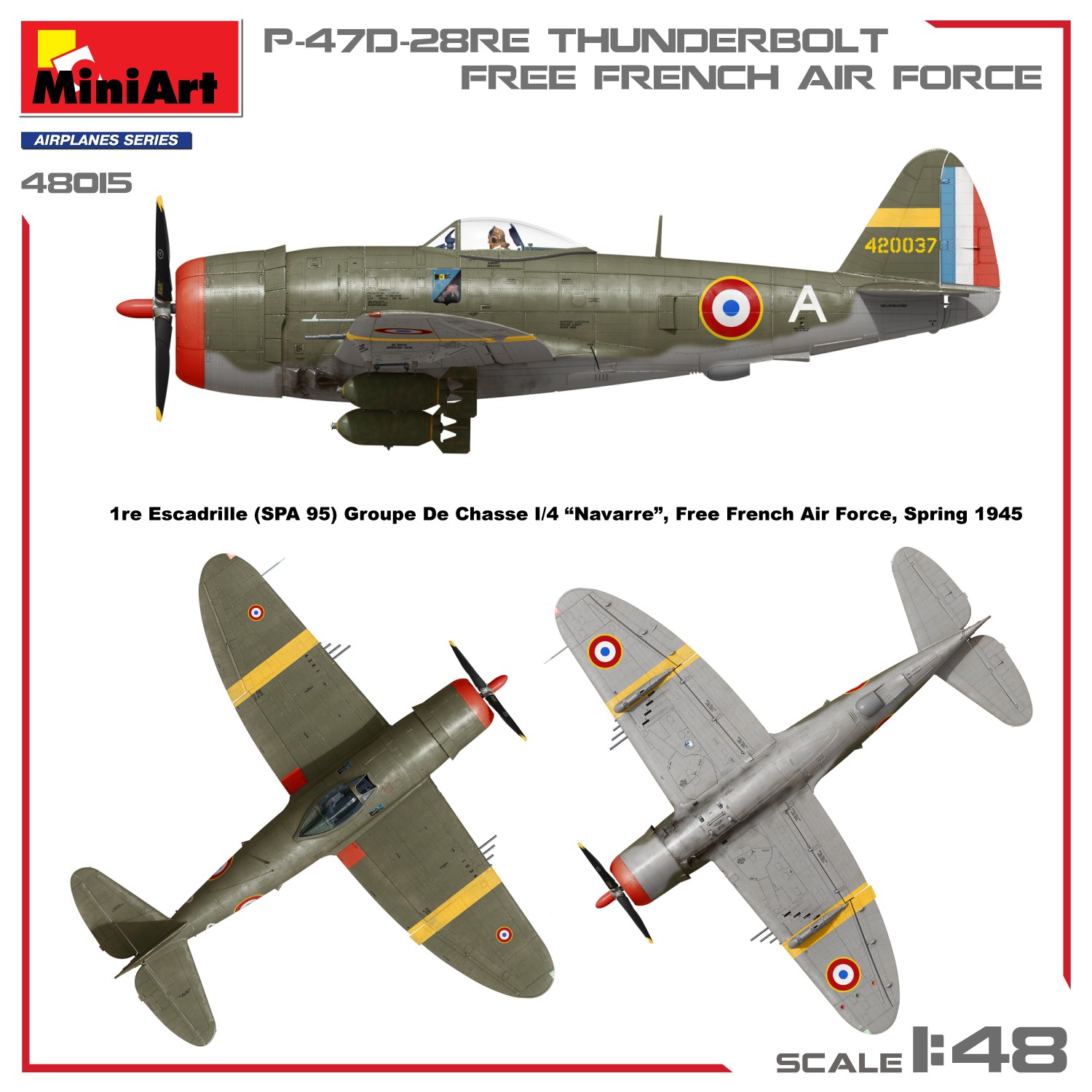 MiniArt 1:48 P-47D-28RE Thunderbolt Özgür Fransız Hava Kuvvetleri. Basic Kit.