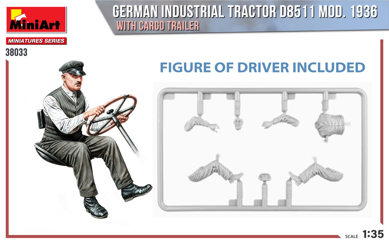 MiniArt 38033 1:35 Alman Endrüstriyel Traktör D8511. 1936 Model Taşıma Aracı ile birlikte(1 adet figür)
