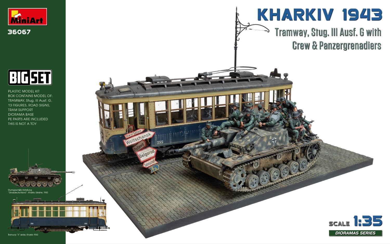 MiniArt 36067 1:35 Kharkiv 1943: Tramvay ve Stug. III Ausf. Mürettebatla birlikte G. Büyük Set