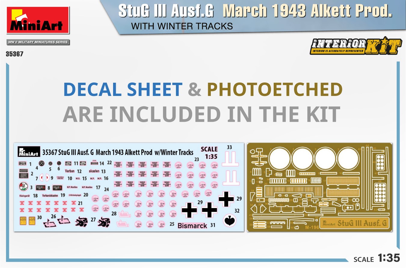 MiniArt 35367 1:35 StuG III Ausf. G Mart 1943 Alkett Prod Kış Paleti ile. Interior Kit