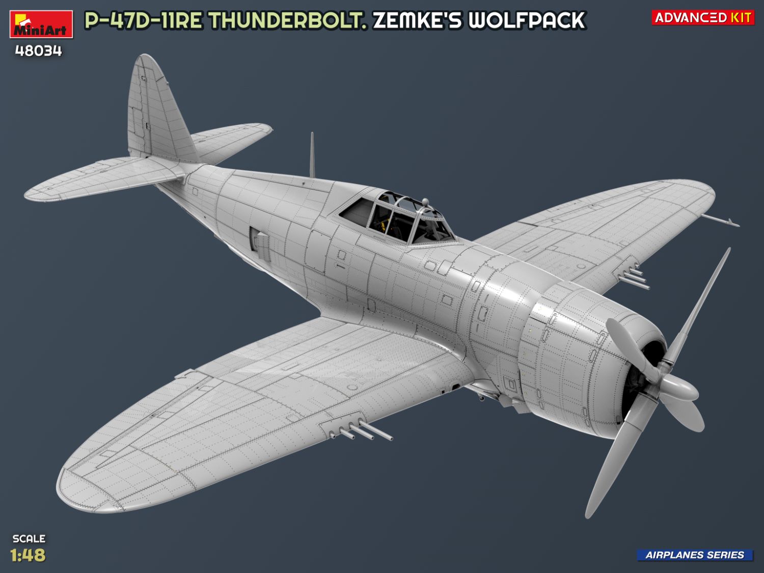 MiniArt 48034 1:48 P-47D-11RE Thunderbolt Maketi. Zemke's Wolfpack. Advanced Kit