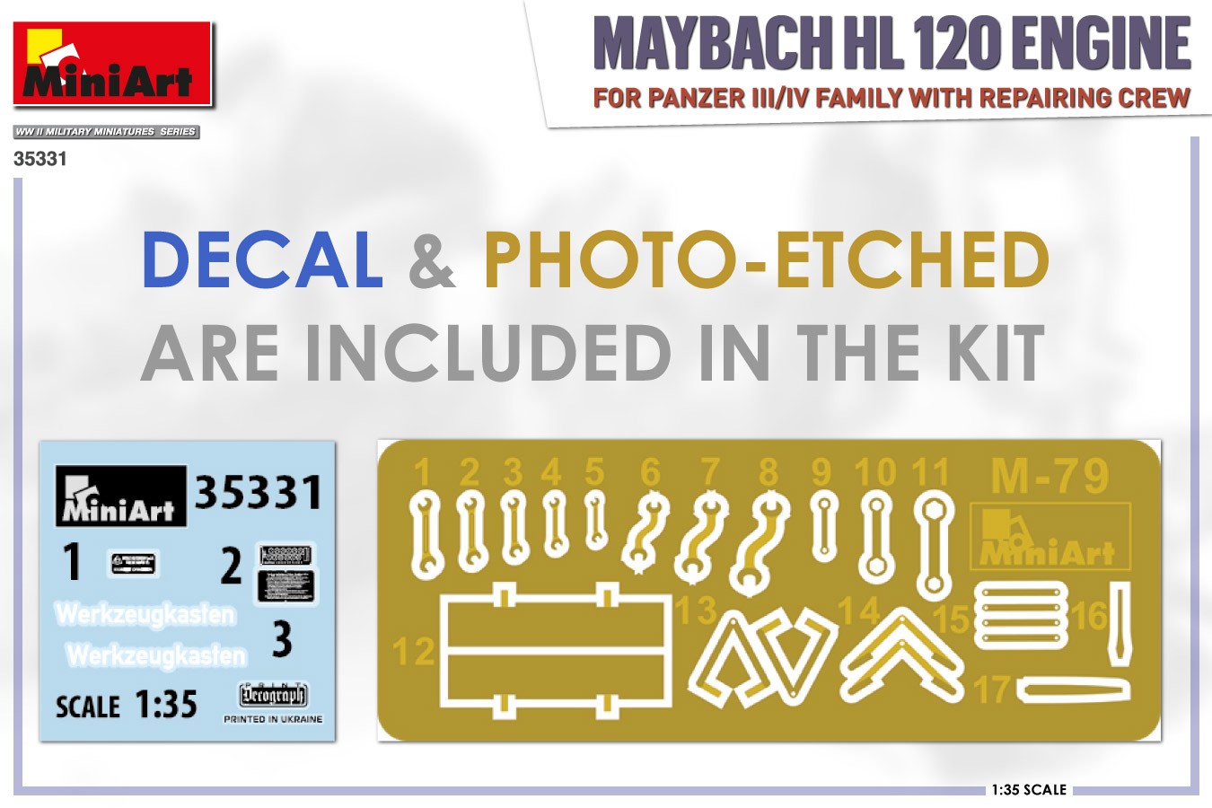 MiniArt 35331 1:35 Panzer III/IV Tür için Maybach HL 120 Motor. Tamir Ekibi ile birlikte.