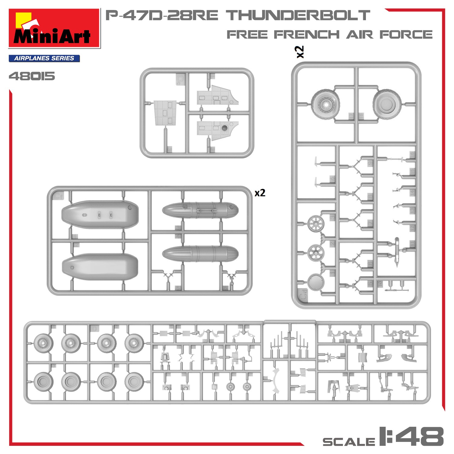 MiniArt 1:48 P-47D-28RE Thunderbolt Özgür Fransız Hava Kuvvetleri. Basic Kit.