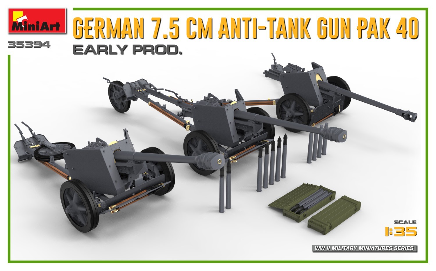 MiniArt 35394 1:35 Alman 7,5 cm Tanksavar Topu PaK40. Early Production