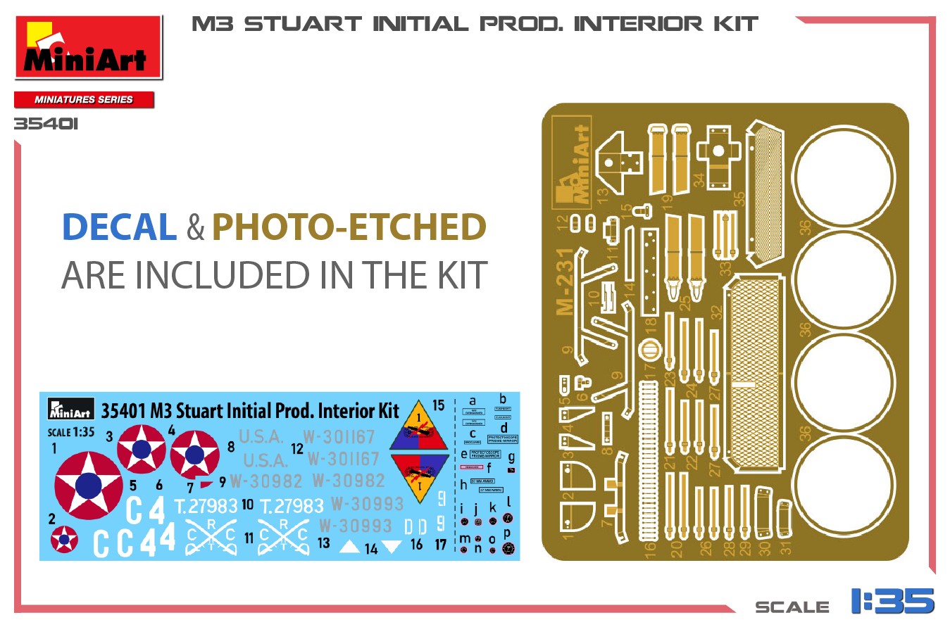 MiniArt 35401 1:35 1:35 M3 Stuart İlk Üretim Interior Kit