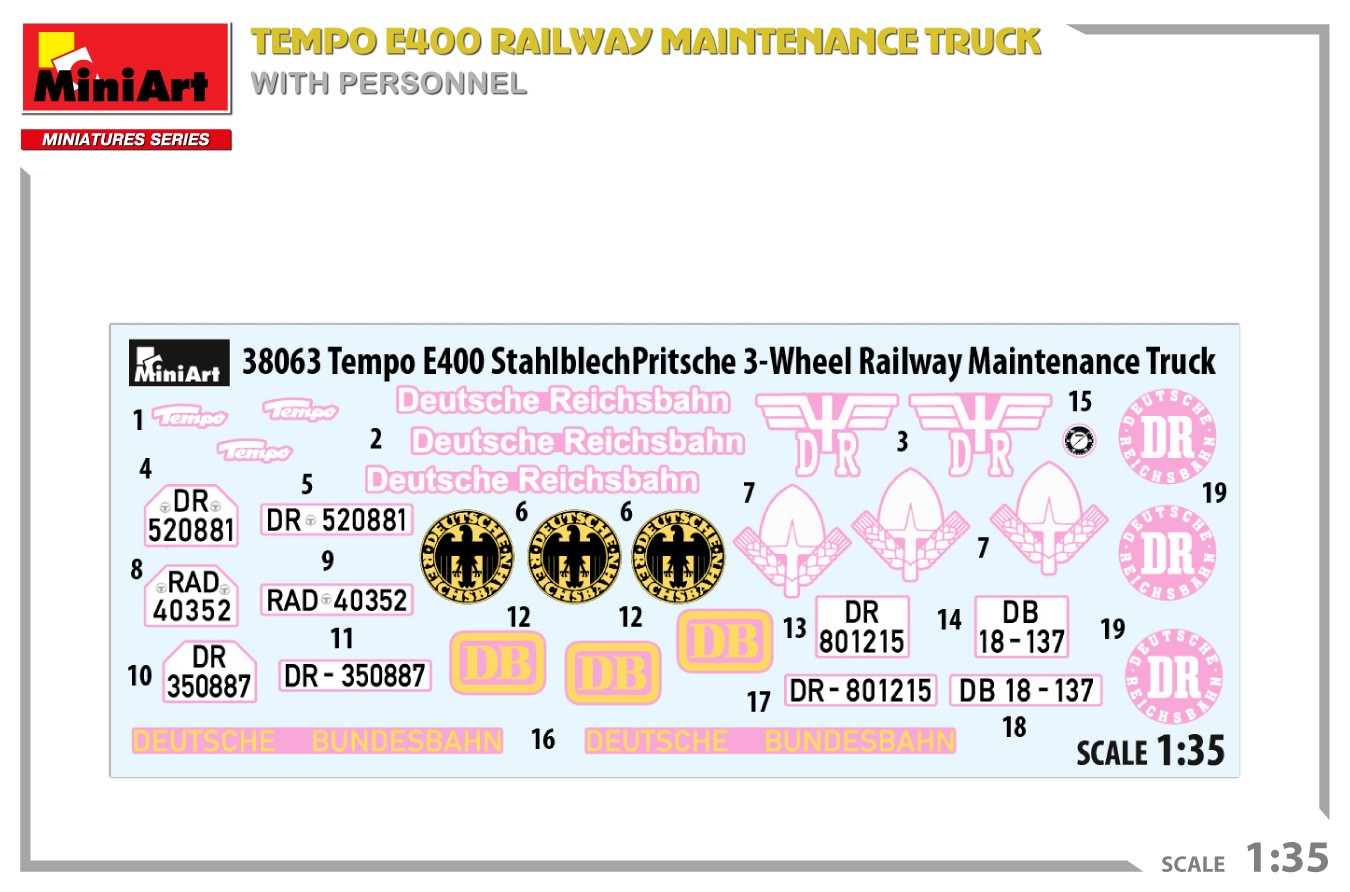 MiniArt 38063 1:35 1:35 Personeli ile Tempo E400 Demiryolu Bakım Kamyoneti