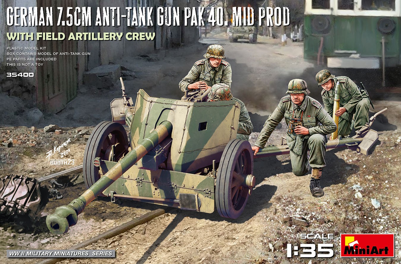 MiniArt 1:35 Topçu Mürettebatı ile Alman 7,5cm. Anti-Tank Gun PaK 40. Mid. Prod.