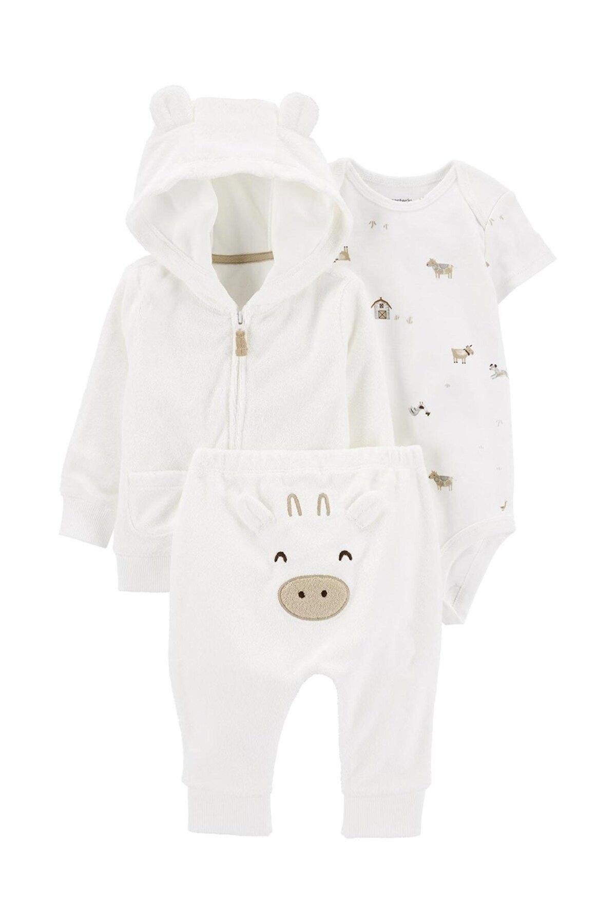 Bebek 3lü Hırkalı Set Beyaz - Beyaz