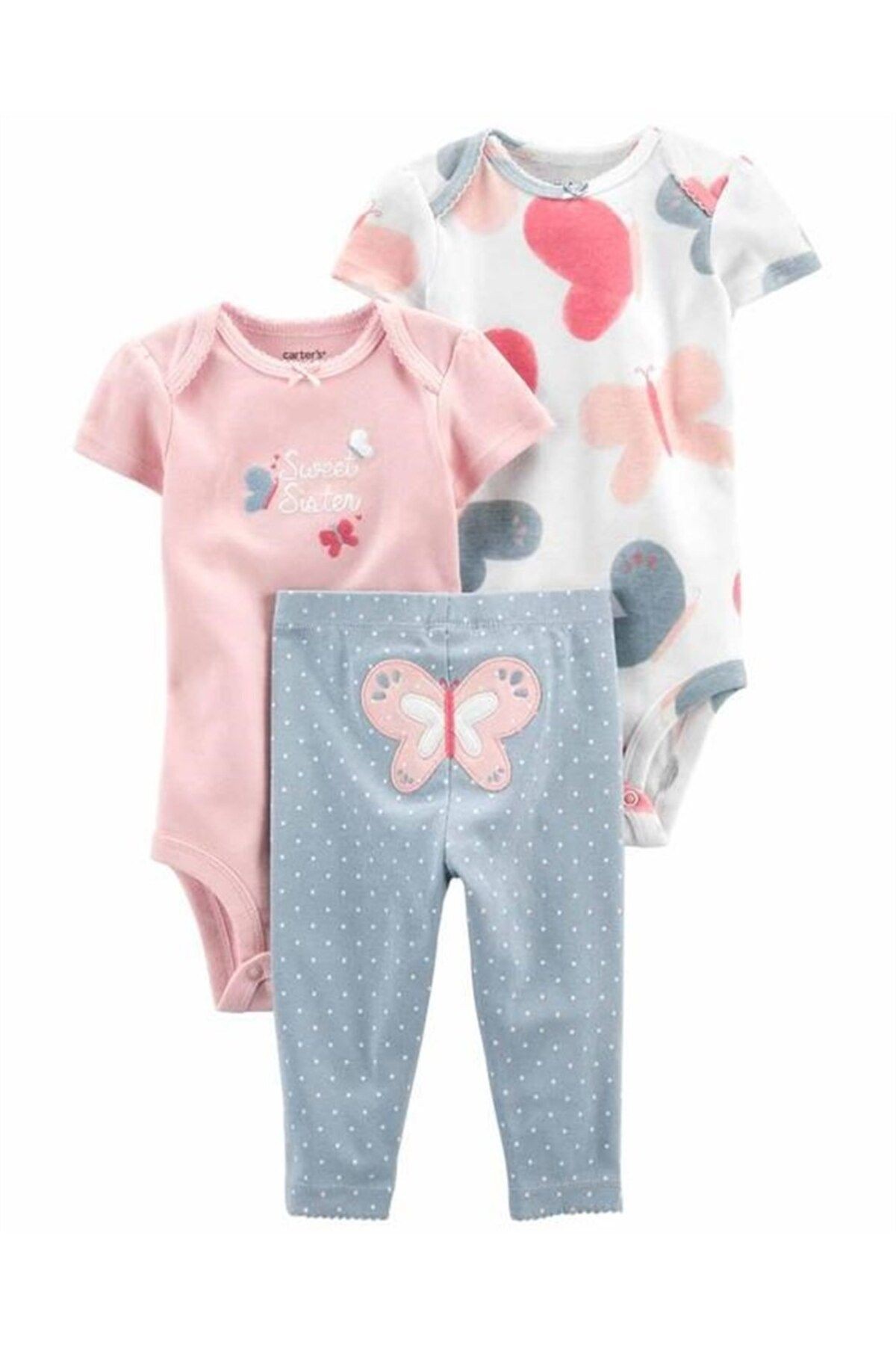 Kız Bebek 3lü Kelebek Desenli Alt ve Body Set