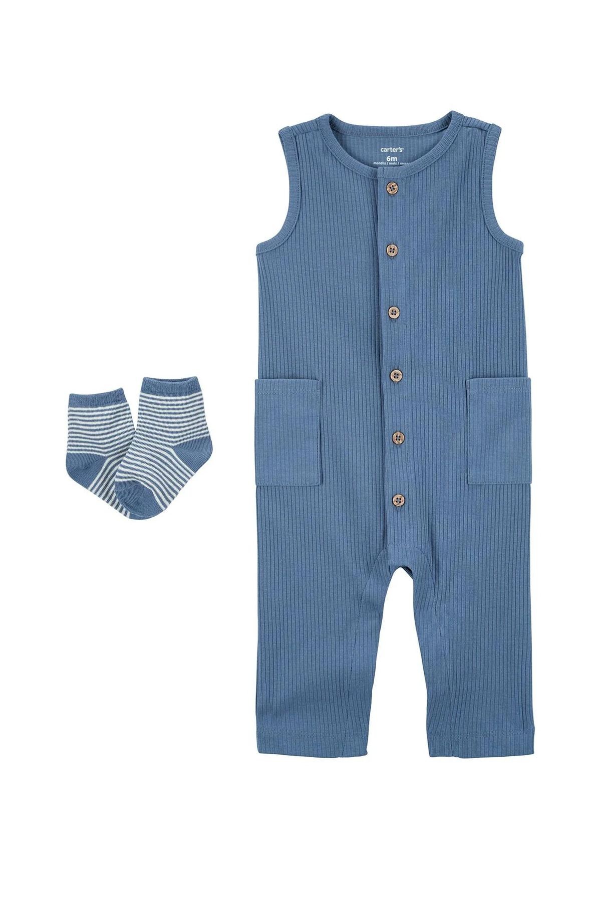 Erkek Bebek Tulumlu Set - Mavi