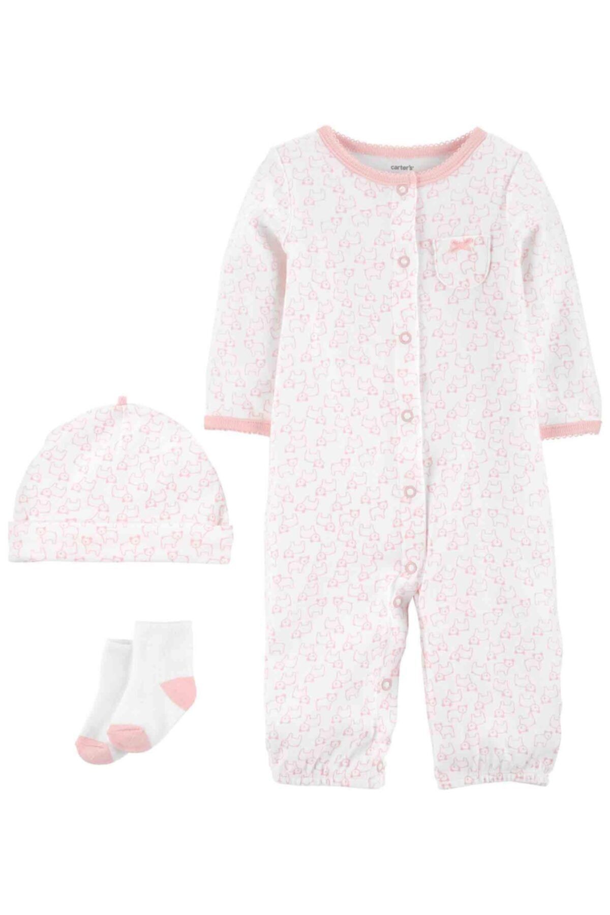 Kız Bebek Beyaz Pembe Tulum Set - Pembe