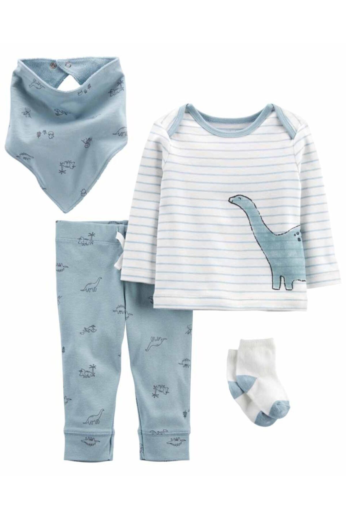 Erkek Bebek 4lü Body Alt Çorap Önlük Set - Çok Renkli