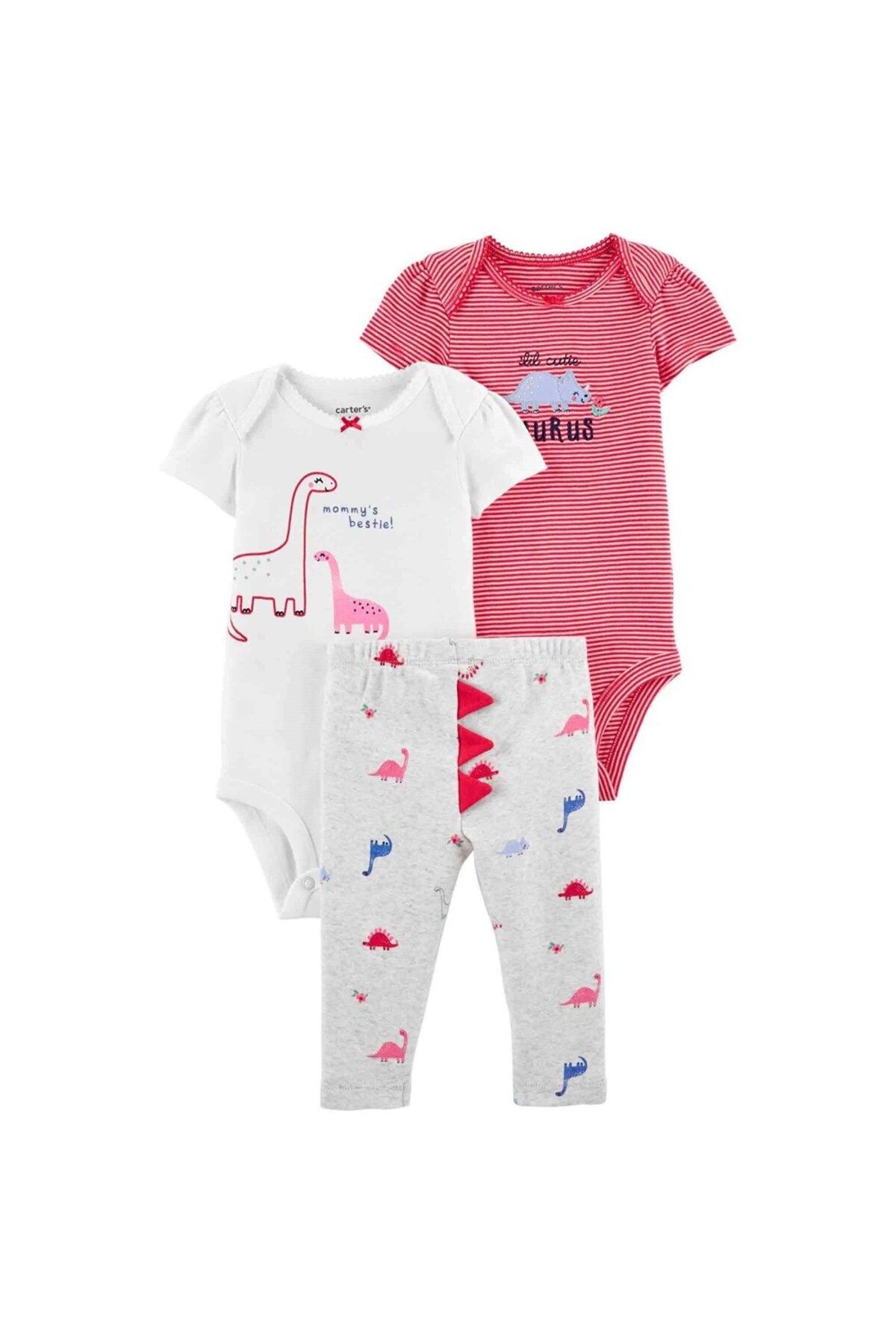 Kız Bebek Dinozor Desenli 3lü Set - Renkli