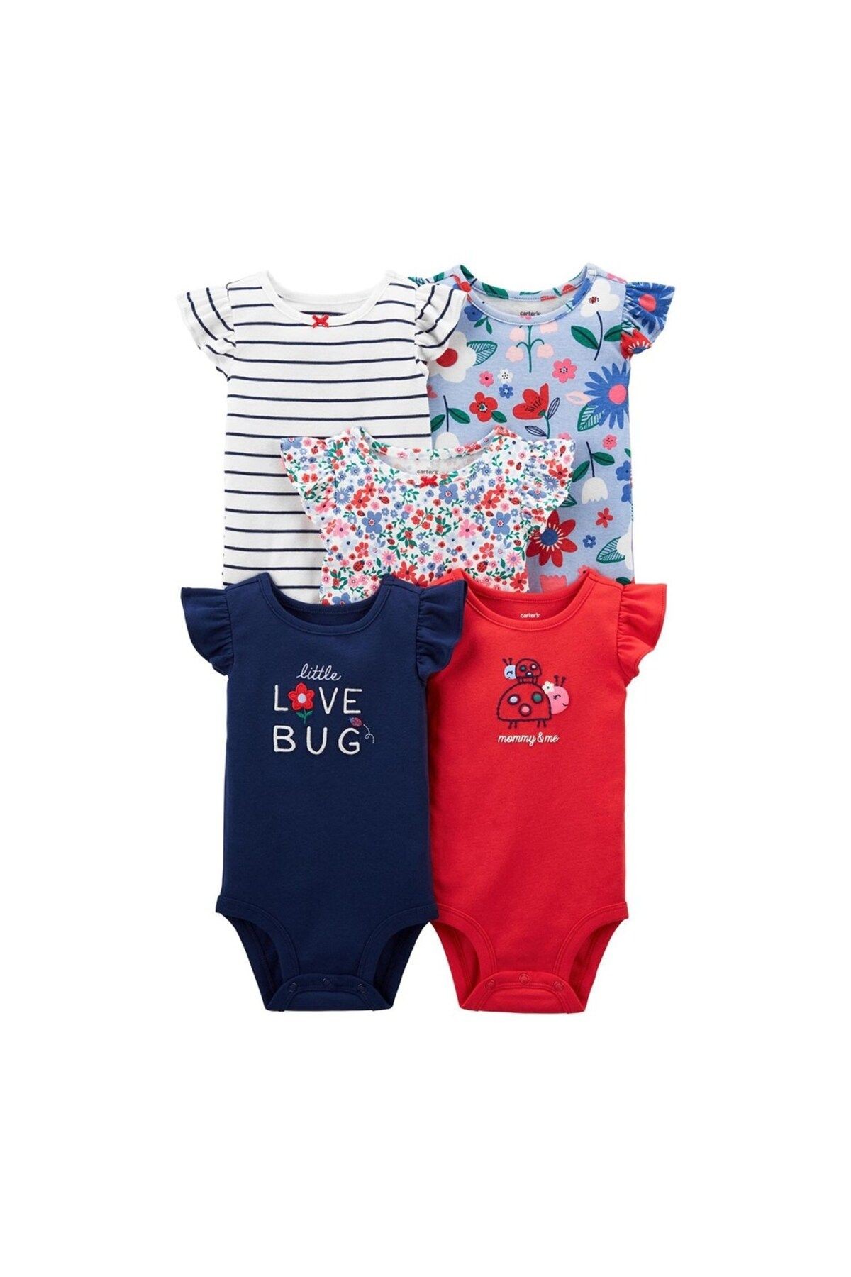 Kız Bebek Çiçek Desenli 5li Body Set - Renkli