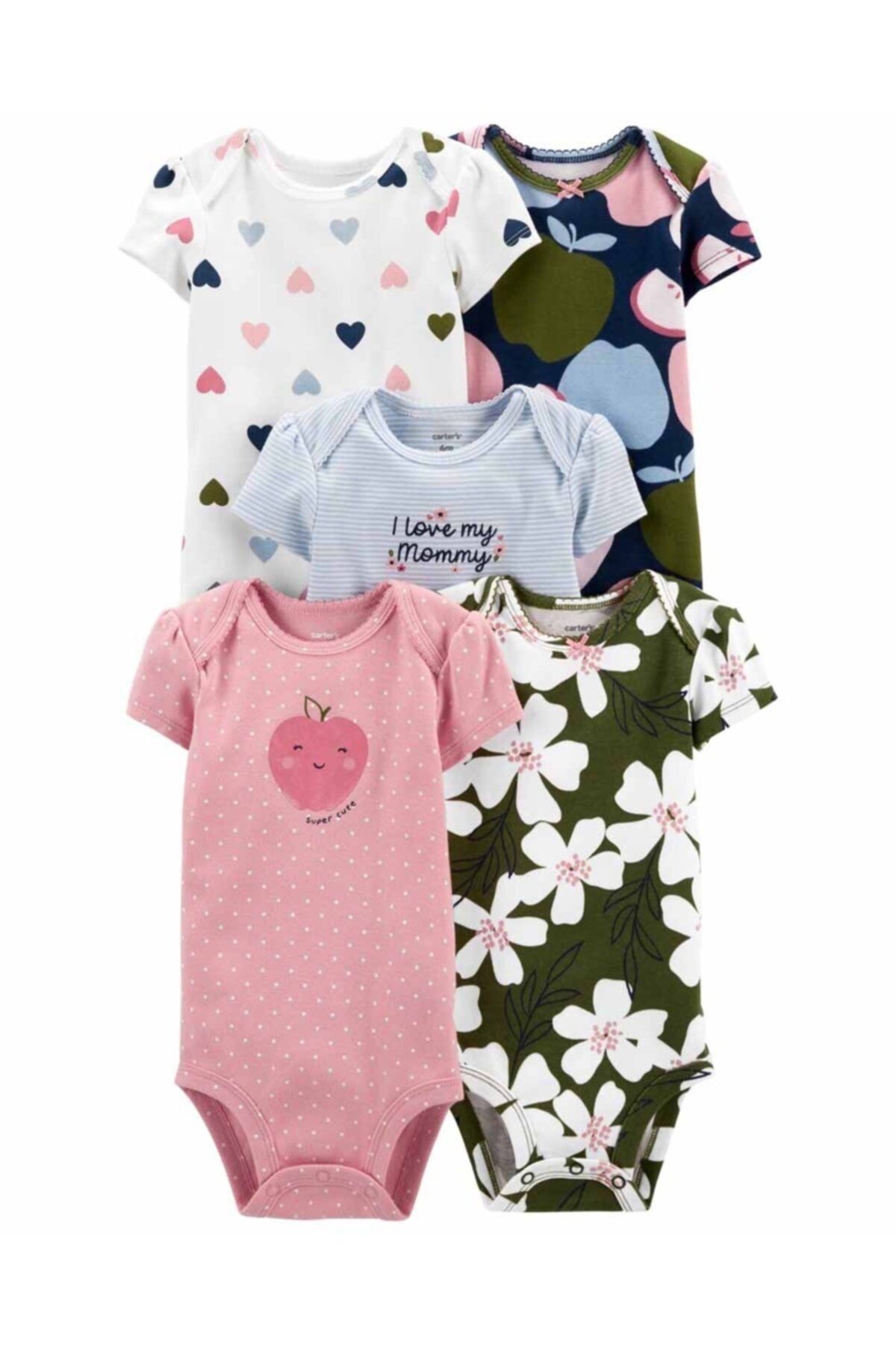 Kız Bebek Kalp Puantiye Desenli 5li Body Set