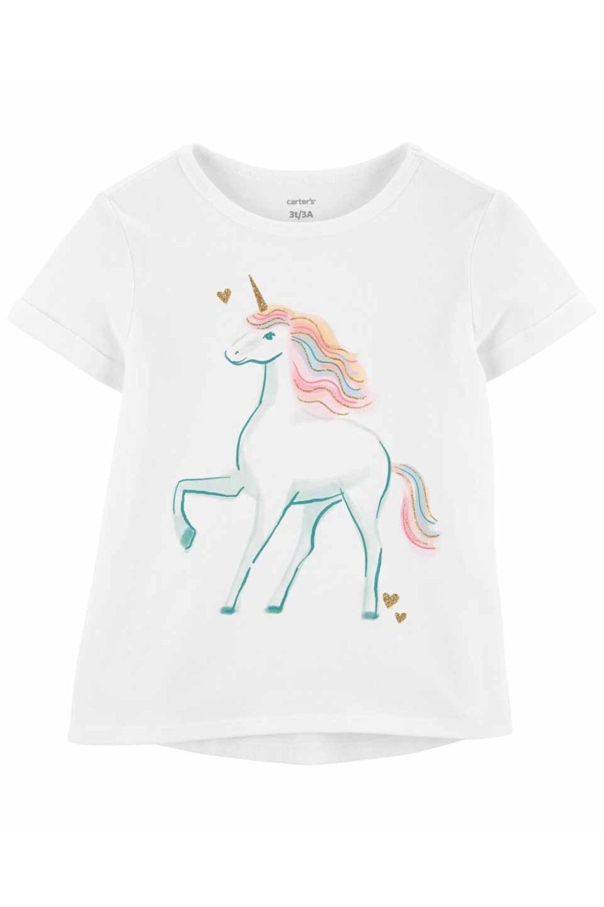 Kız Çocuk Unicorn Desenli Tshirt - Beyaz