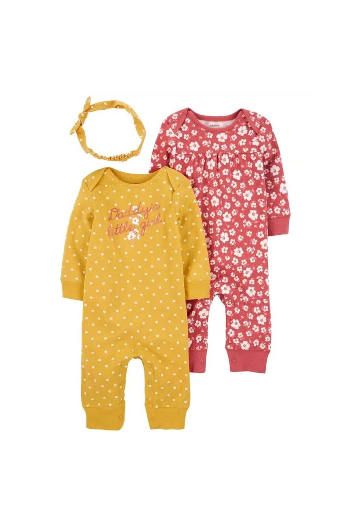 Kız Bebek Çiçek Desenli Tulum 3lü Set