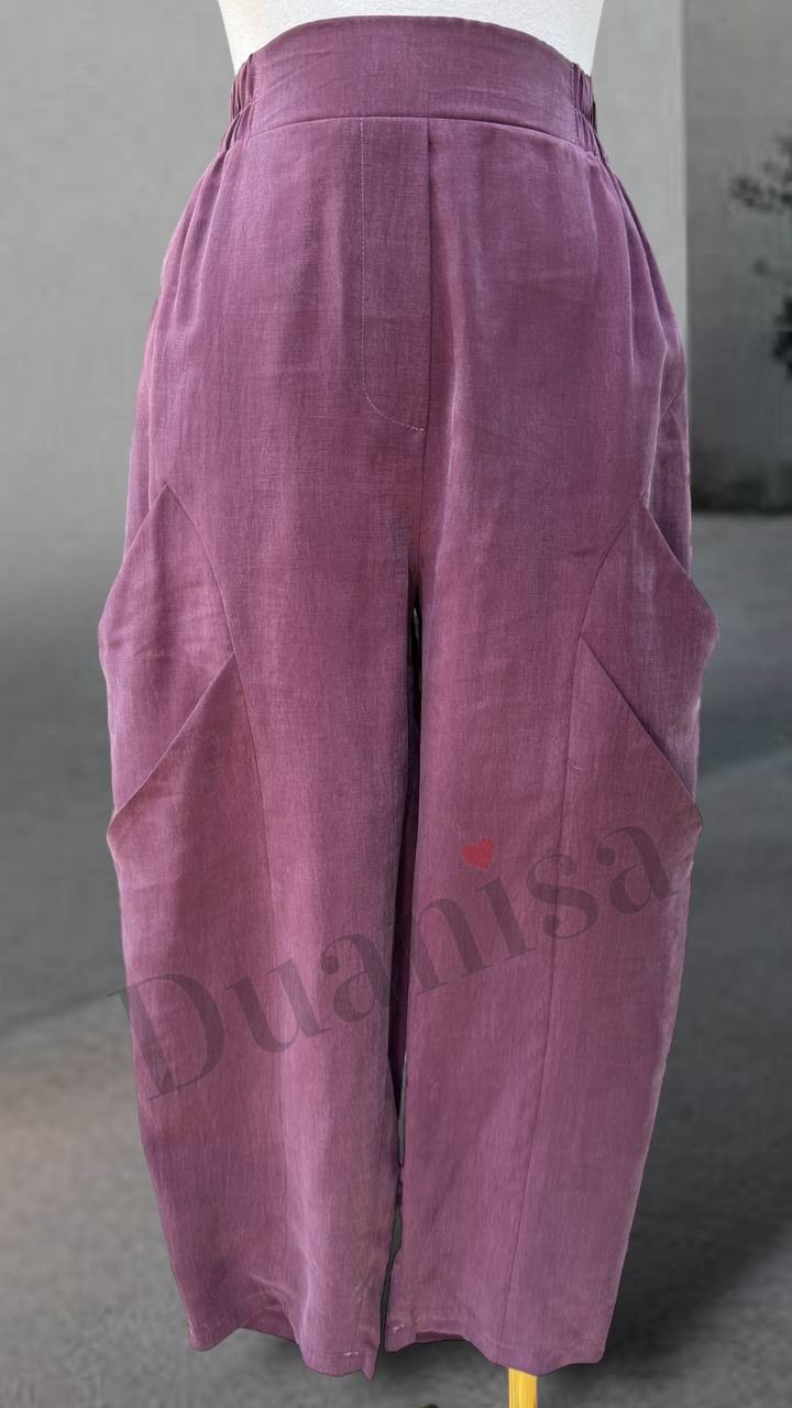 Sentez Duti Keten Havuç Pantolon Z-5595 - Mürdüm