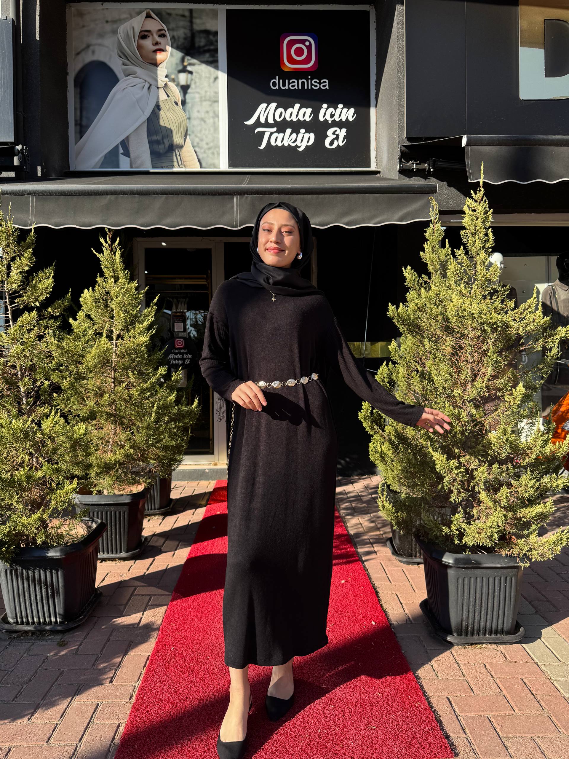 Ceremony Balıkçı Yaka Kemer Aksesuarlı Triko Elbise W-6716 - Siyah