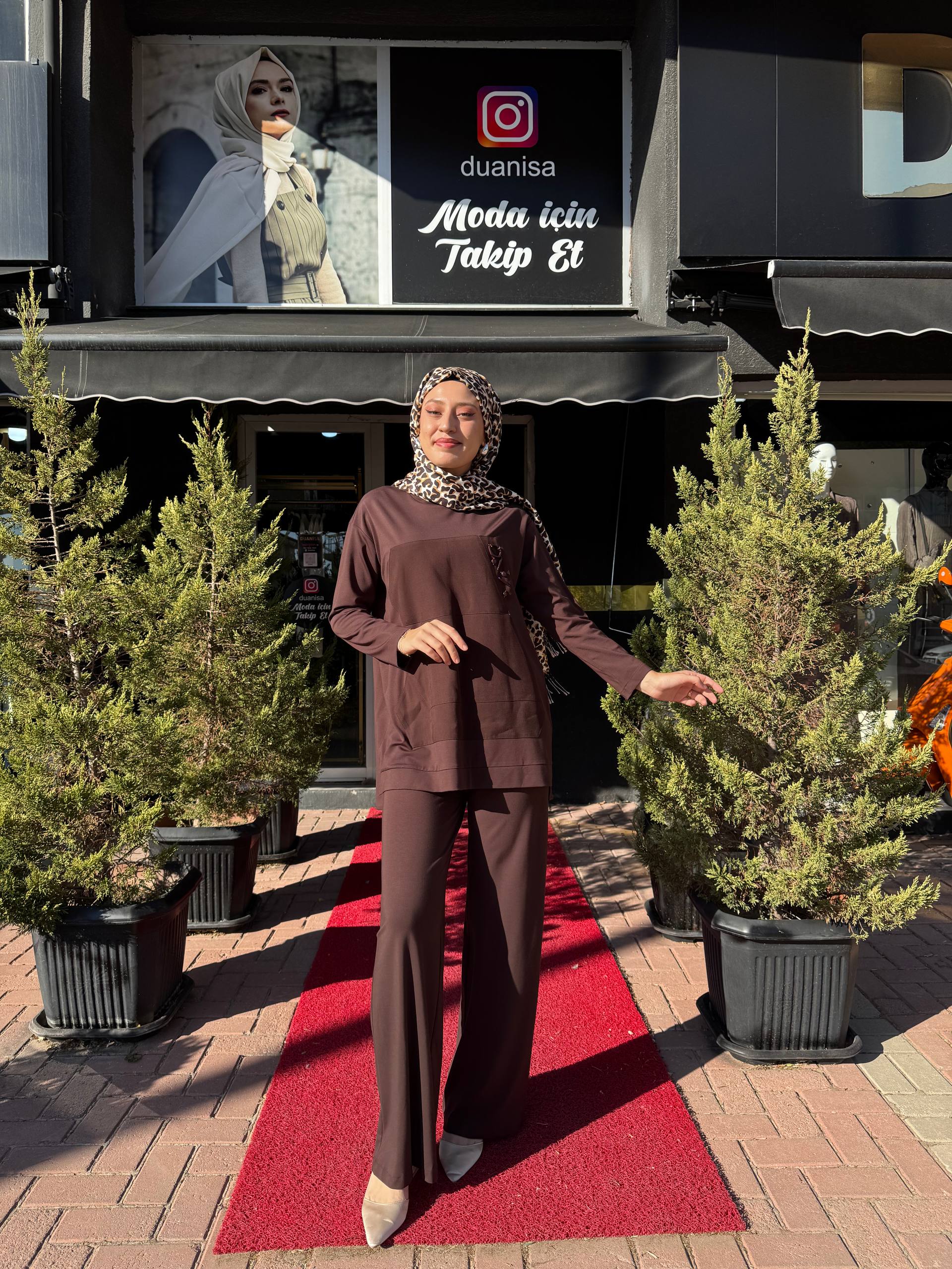 Ceremony Sol Göğüsü İşlemeli Pantolonlu Bambu Takım W-6941 - Kahve