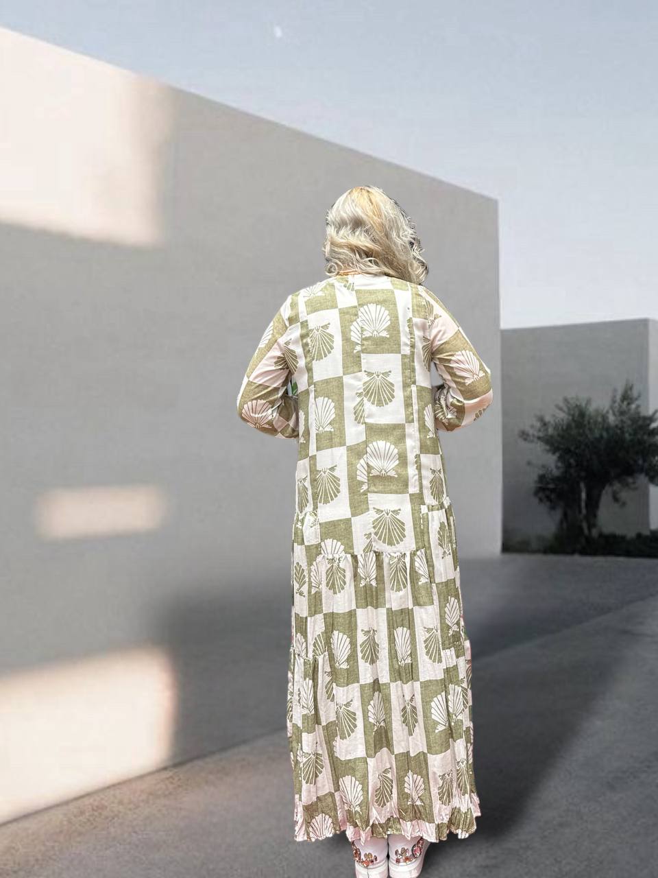 Ceremony  Eteği Kraşlı Midye Baskılı Keten Vual Elbise Orjinal