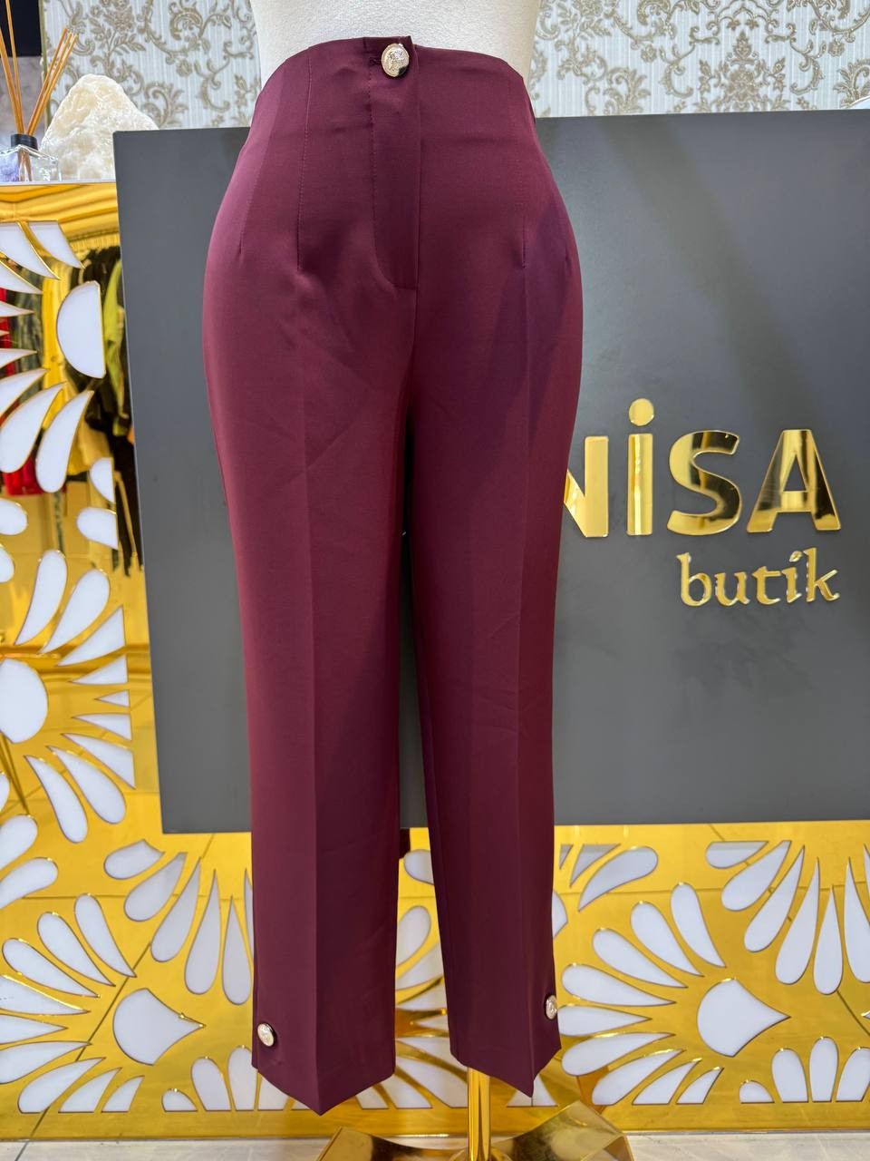 Sentez Paradise Paça Düğme Pensli Pantolon SZ-5566 - Bordo