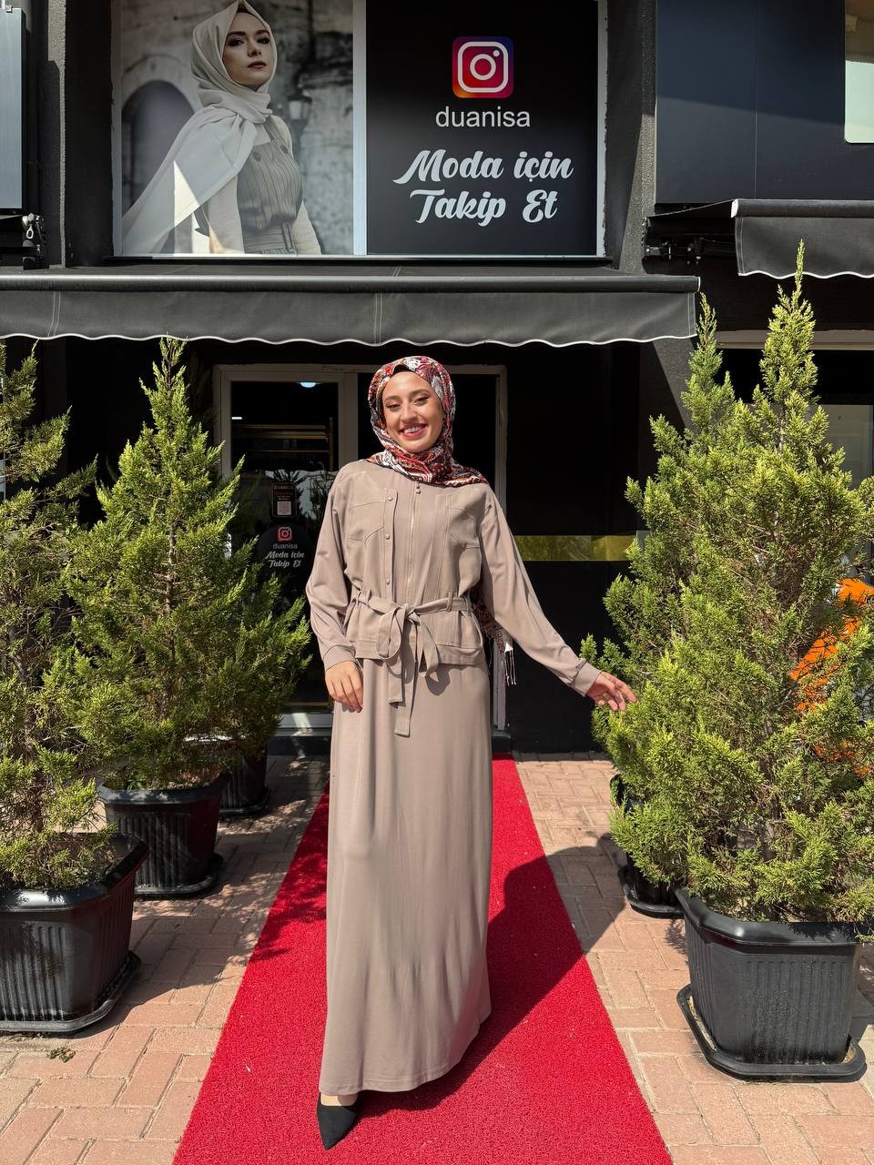 Ceremony İç Elbisesi Bambu Ön İki Pat Taş Detaylı Takım W-6942 - Vizon