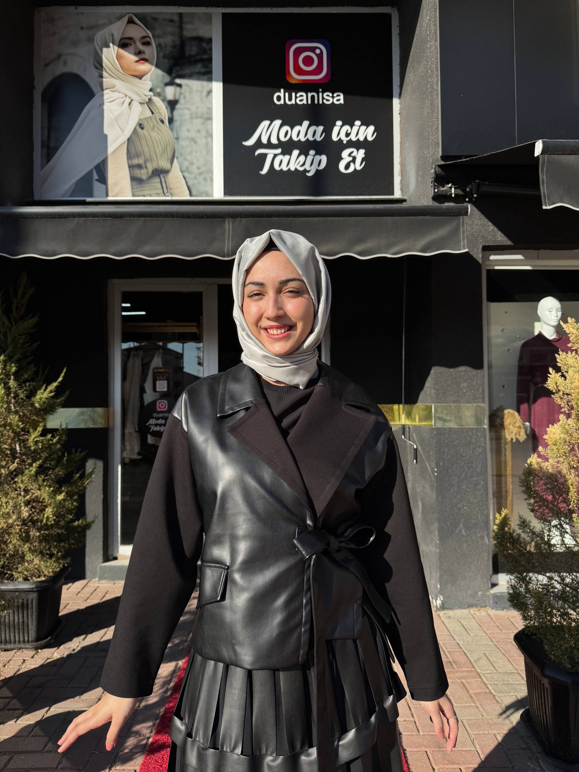 Ceremony Yandan Bağlamalı Deri Ceket W-6871 - Siyah