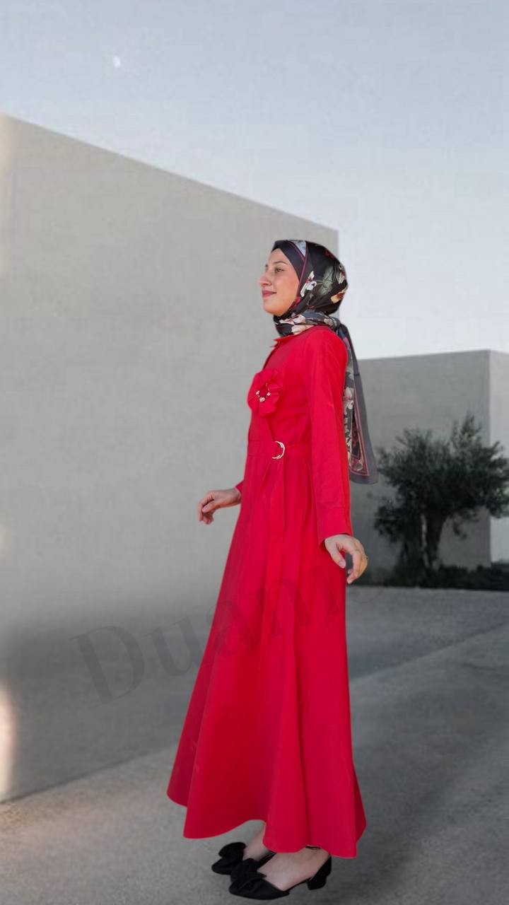 Beys Design Broş Detaylı Elbise Nar Çiçeği  25SS76004