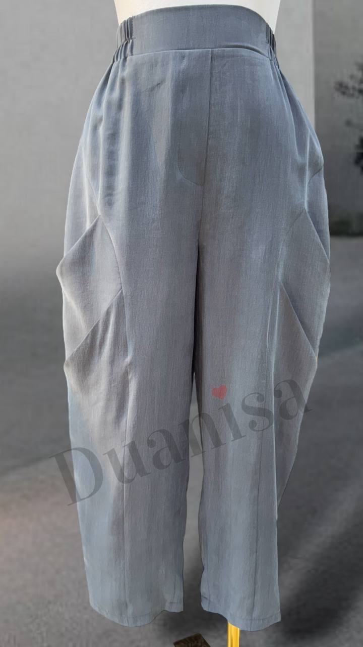 Sentez Duti Keten Havuç Pantolon Z-5595 - Gri Melanj
