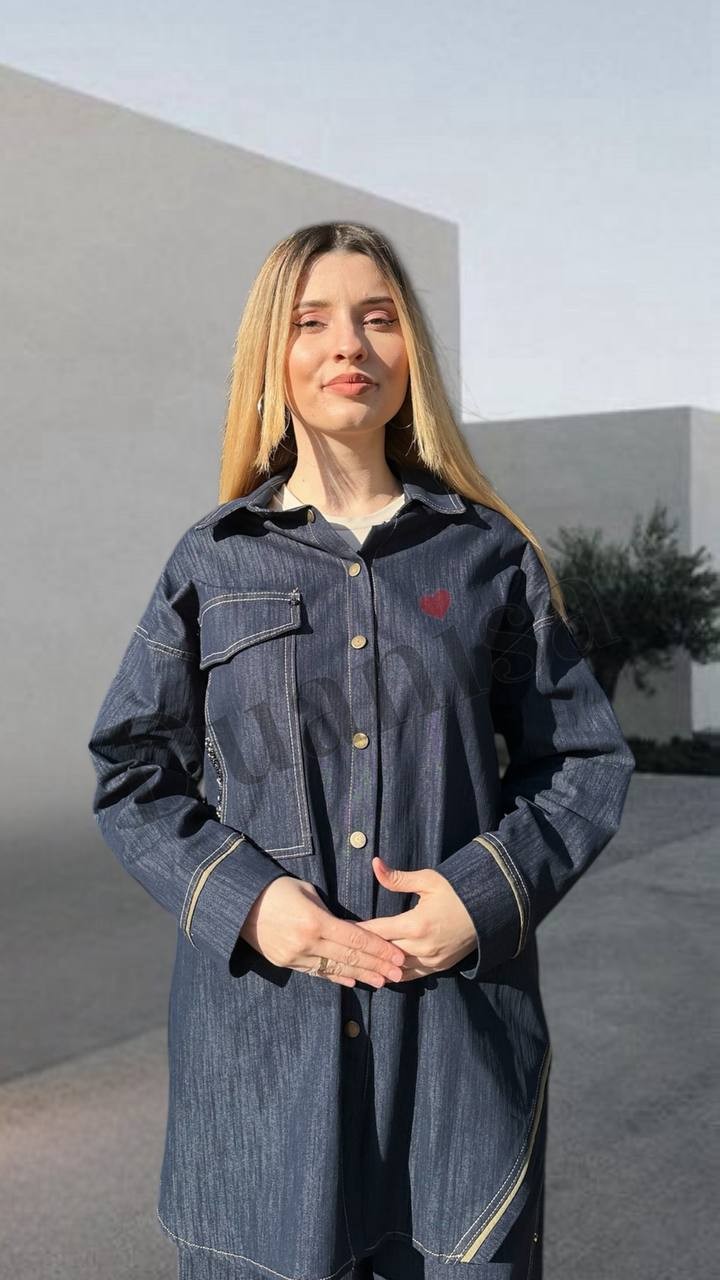 Ceremony  Biye Detaylı Denim Gömlek  Lacivert S-5103