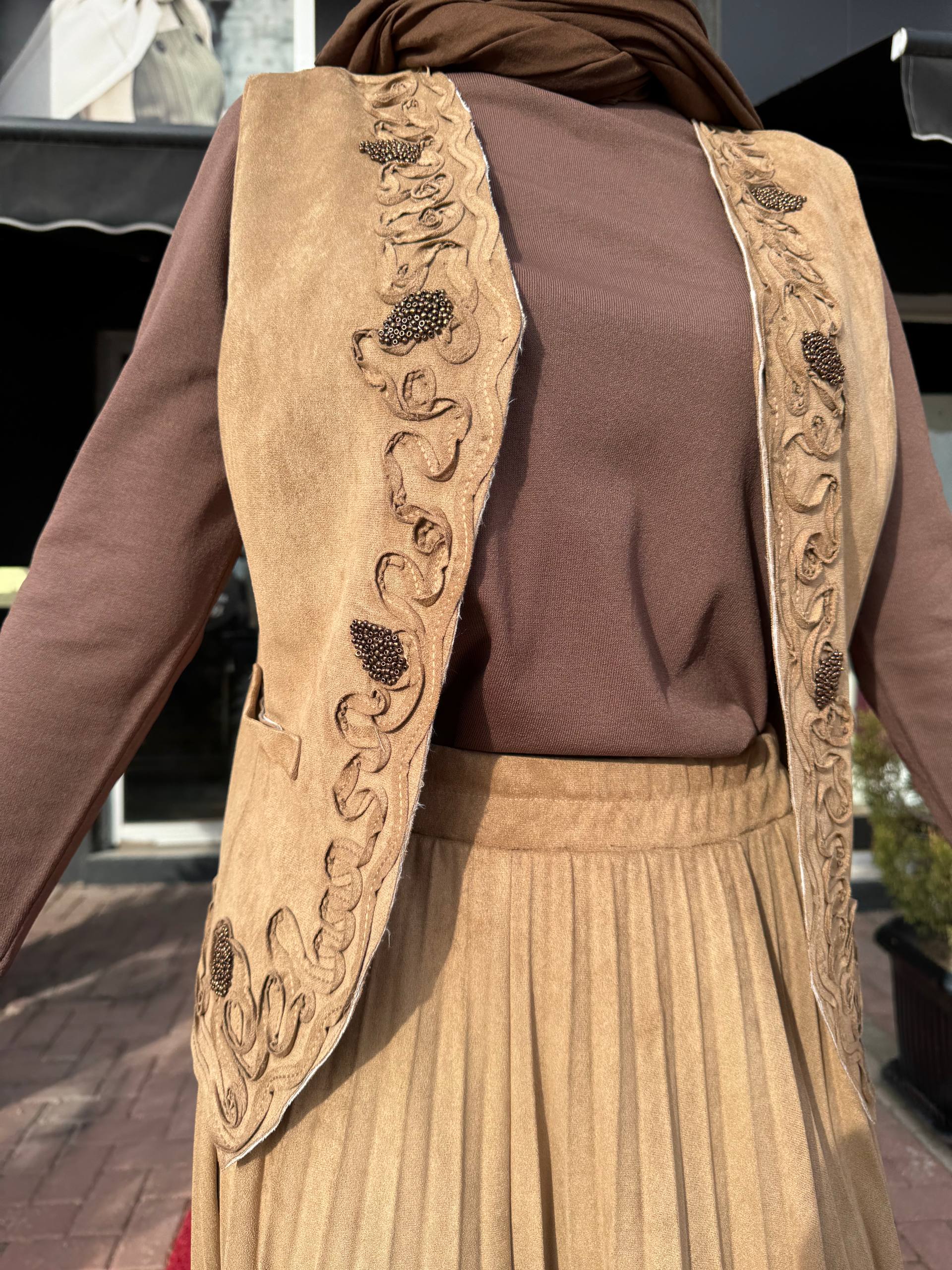 Ceremony Nakışlı Süet Yelek W-68100